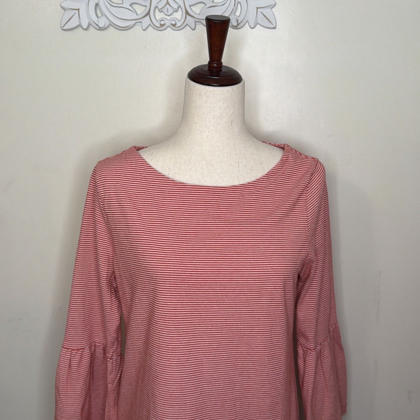 J.Crew J.Crew size M Top RED WHITE Micro Stripe Bell Sleeves Size M / US 6-8 / IT 42-44 - 3 Thumbnail