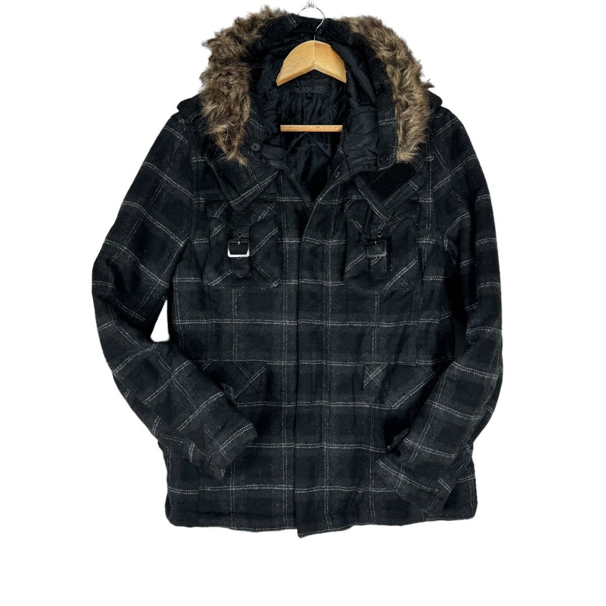 In The Attic 🌟IN THE ATTIC FUR HOODIE TARTAN JACKET Size L / US 10 / IT 46 - 1 Thumbnail