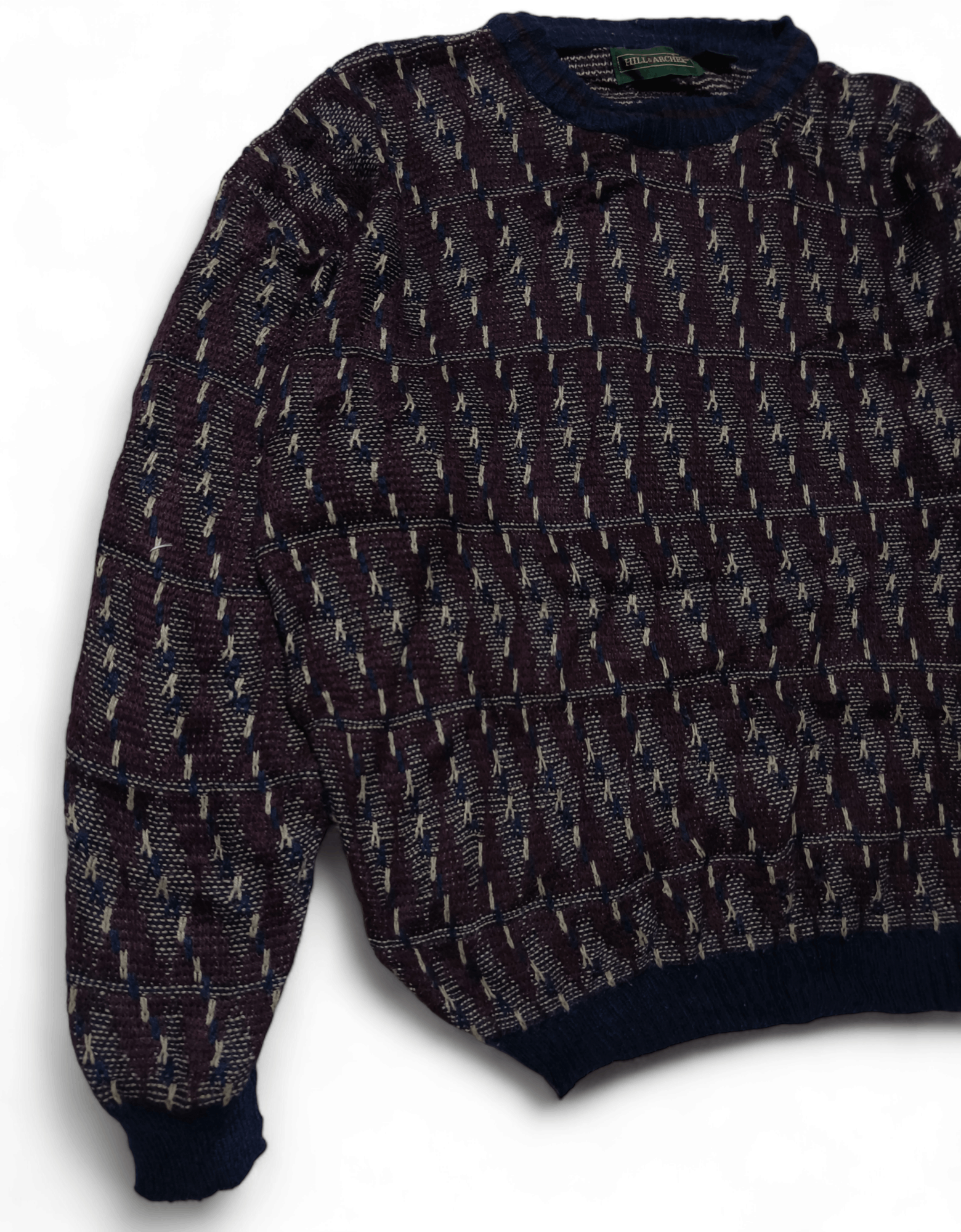 Other Vintage 80s HILL & ARCHER Striped Pattern Knit Sweater Size US XL / EU 56 / 4 - 4 Thumbnail