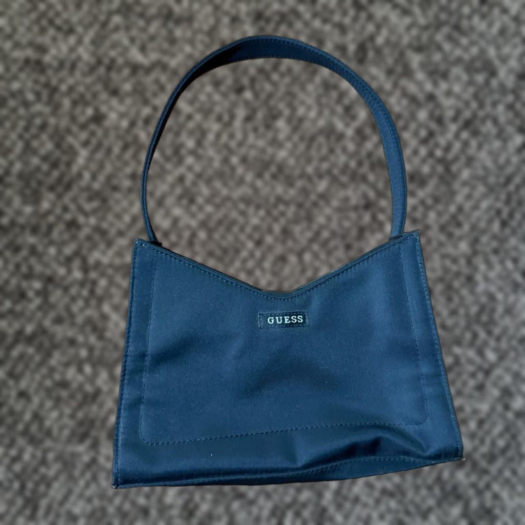 VINTAGE Guess Bag Shoulder Bag Crescent Small Black Cotton Lining Solid