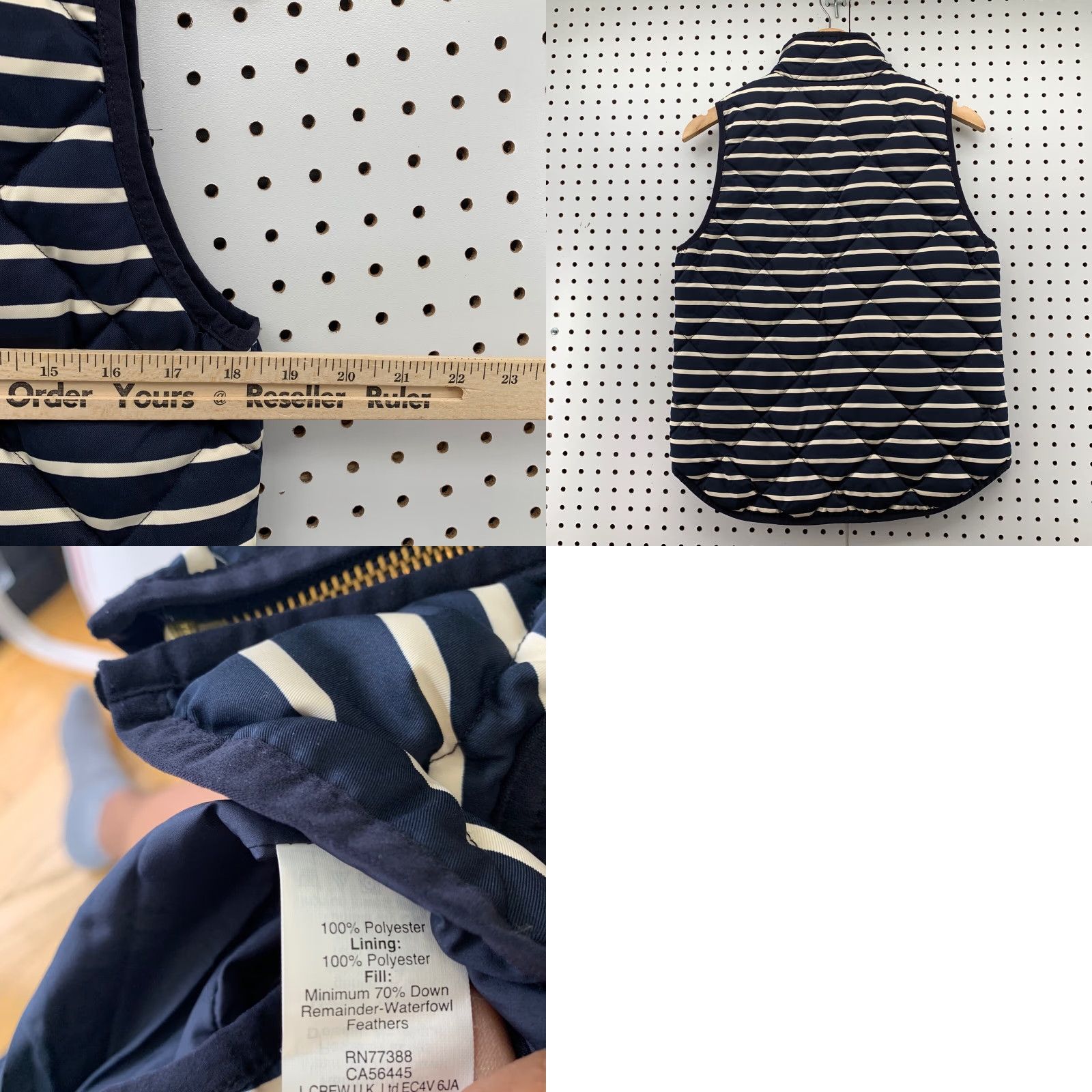 J.Crew JCrew Down Vest Puffer Jacket Women Small Blue Striped Sleeveless 18.5x24 Zip Pockets Casual Fall Winter - Mens Womens Size S / US 4 / IT 40 - 8 Thumbnail