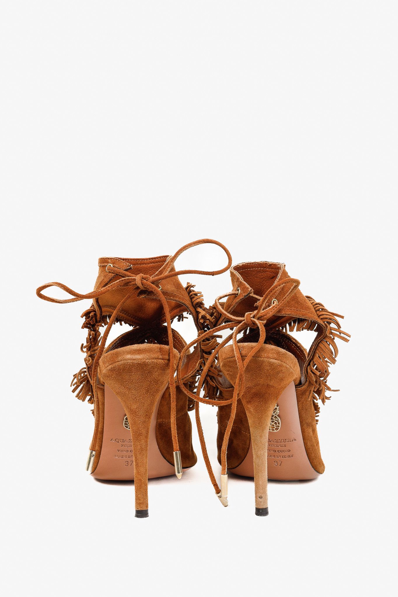 Aquazzura Aquazurra Brown Suede Sexy Fringe Heeled Sandals Size US 6.5 / IT 36.5 - 3 Thumbnail