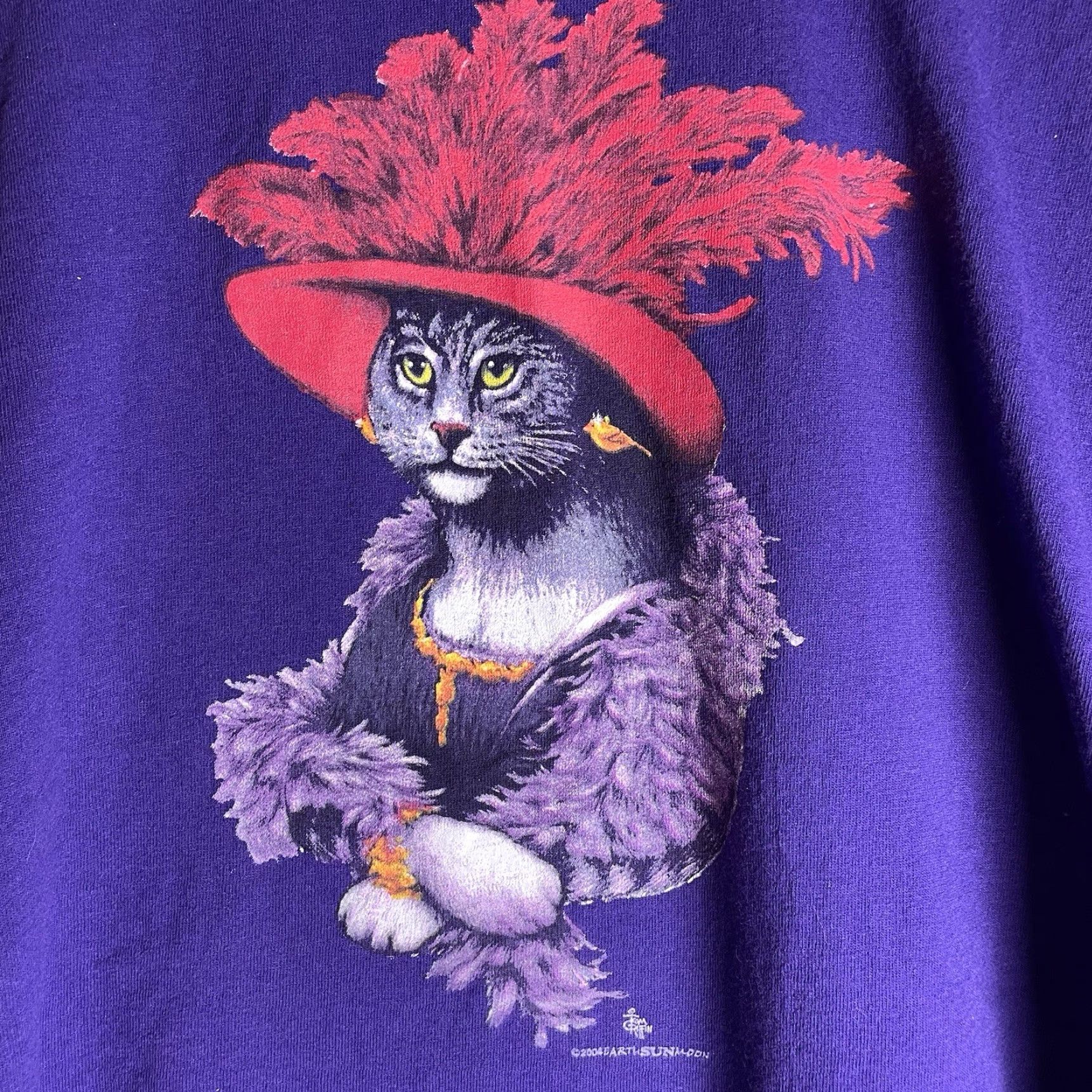 Gildan VINTAGE Gildan Cat T-Shirt Unisex Adults XL Purple Crew Neck Short Sleeve Size ONE SIZE - 2 Thumbnail