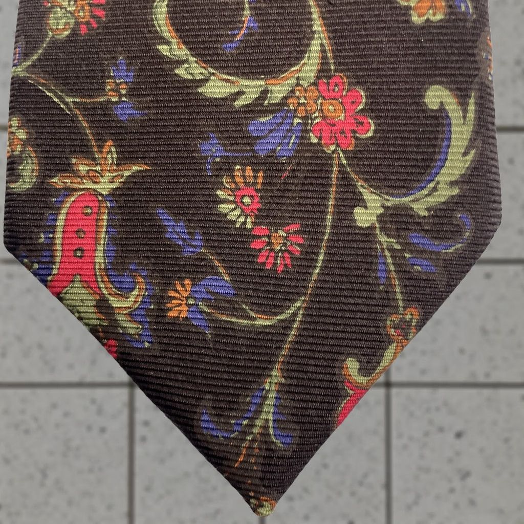 Vintage VINTAGE Drake's for Ben Silver Charleston Silk Tie Black Floral England Necktie 3.5x60" Size ONE SIZE - 1 Thumbnail