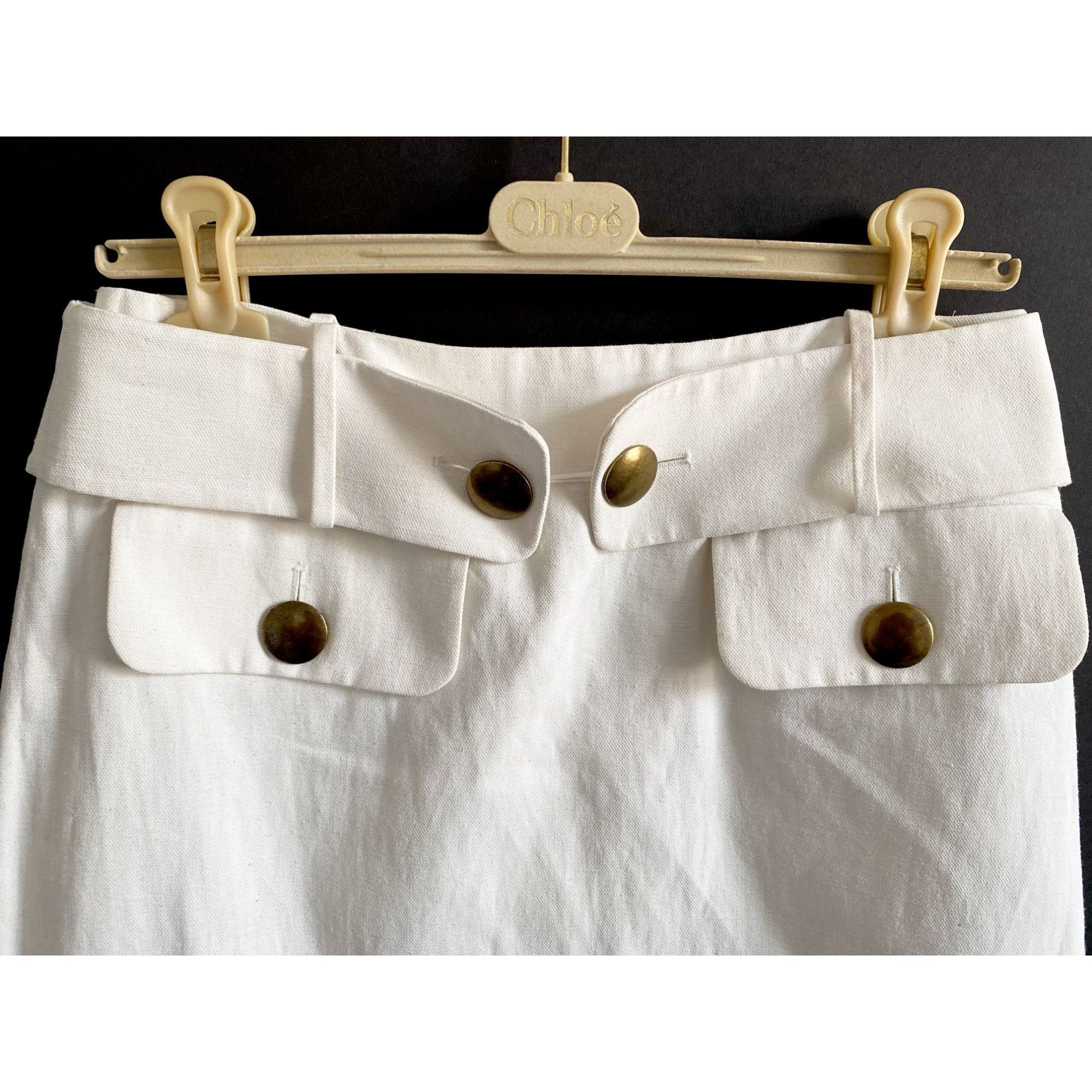 Chloe Chloe SS06 Linen Cotton Skirt Naturel FR40 Made in France Size 28" / US 6 / IT 42 - 5 Thumbnail