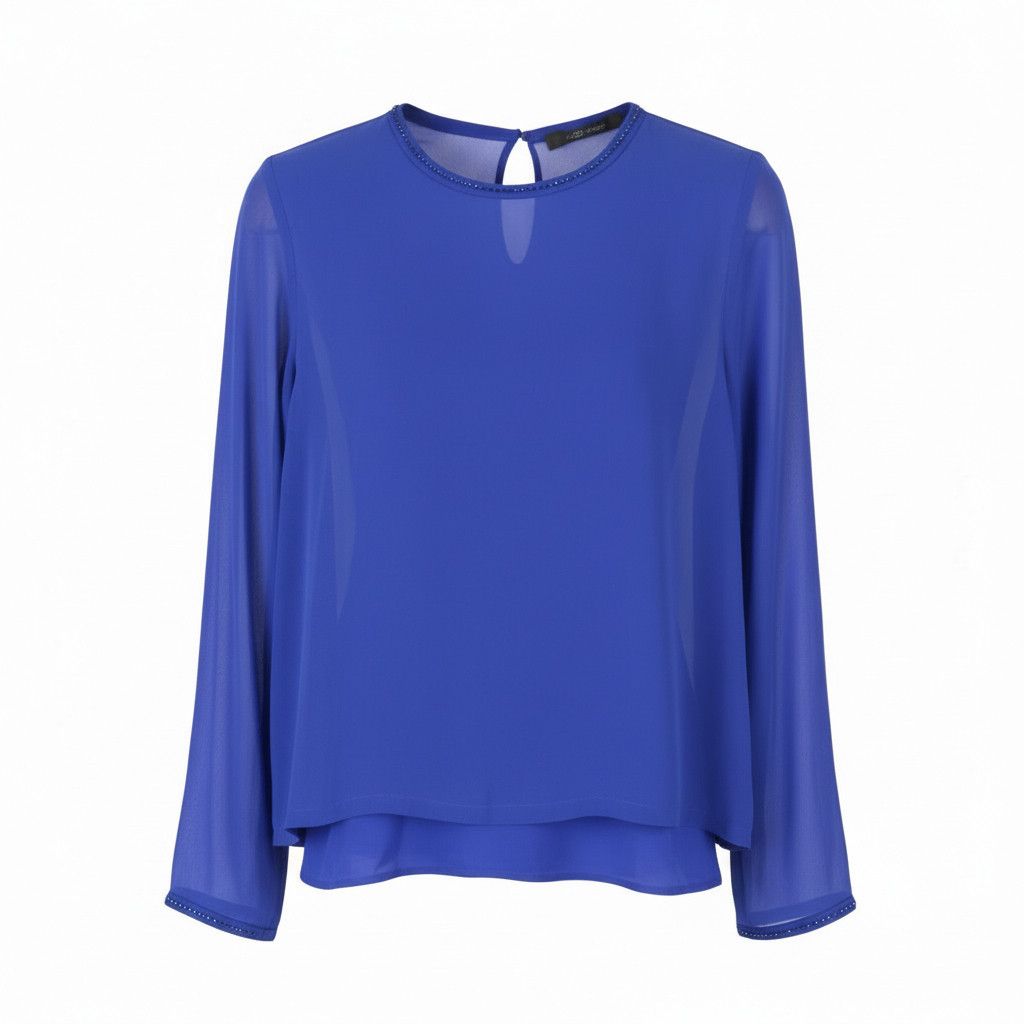Max Mara EU34 XS Blue 100% Silk Rhinestones 2in1 Blouse 88771 Size XS / US 0-2 / IT 36-38 - 1 Thumbnail
