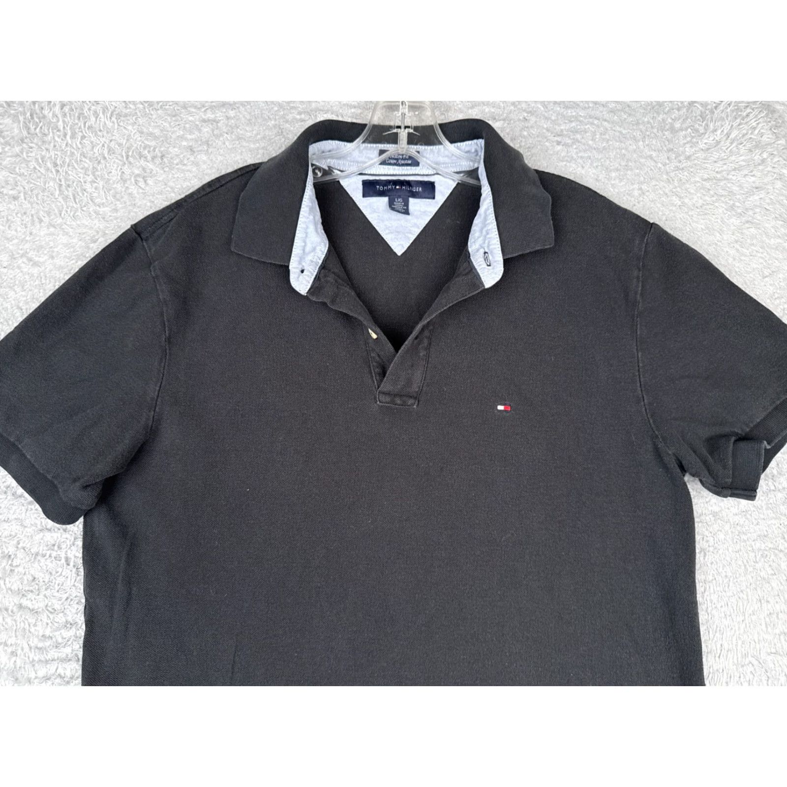 Tommy Hilfiger Tommy Hilfiger Polo Shirt Men Large Black Short Sleeve Custom Fit Cotton Size US L / EU 52-54 / 3 - 4 Thumbnail