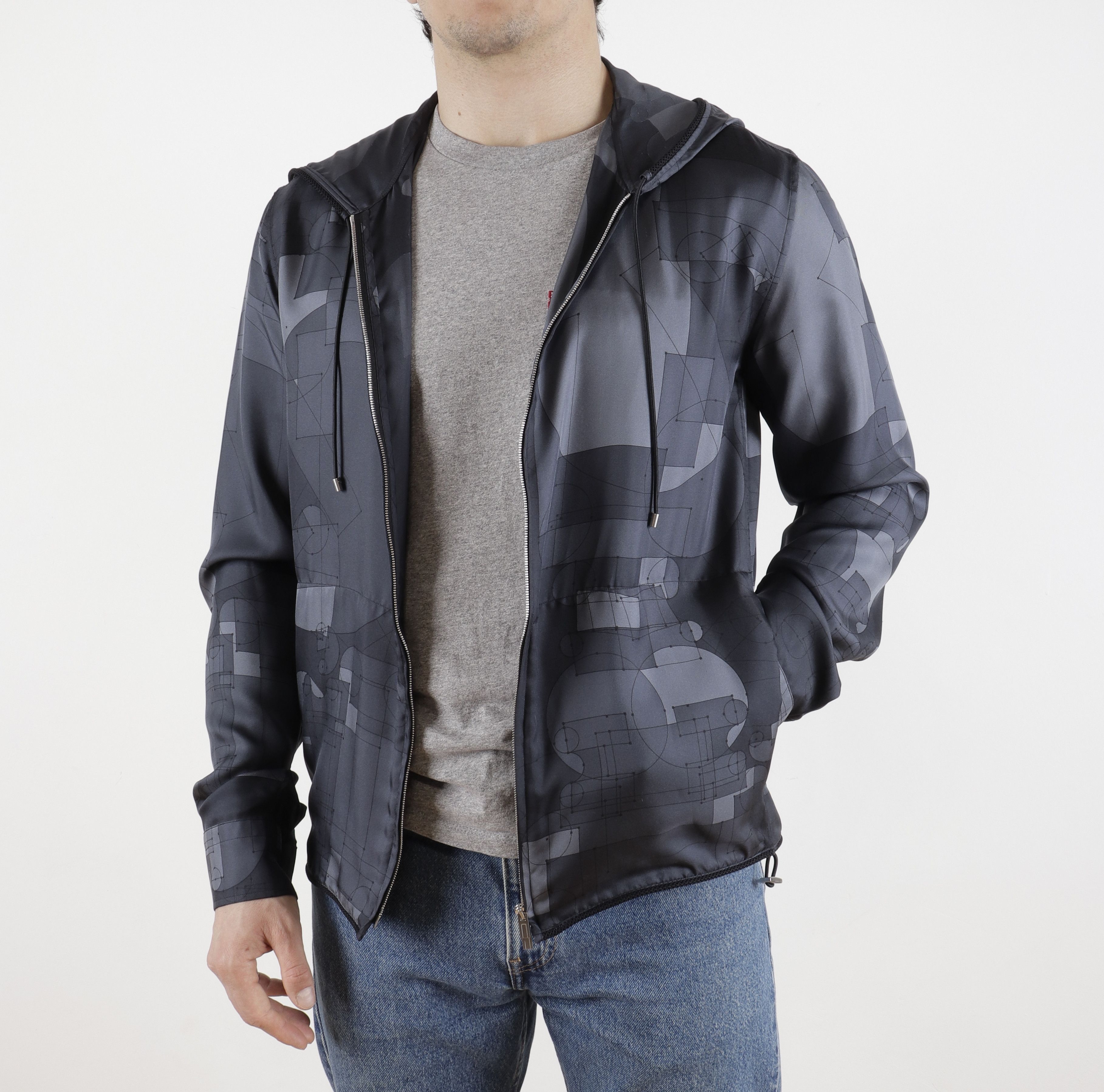 Hermes Hermes Silk Grey Geometric Print Hooded Light Jacket Size US M / EU 48-50 / 2 - 16 Thumbnail