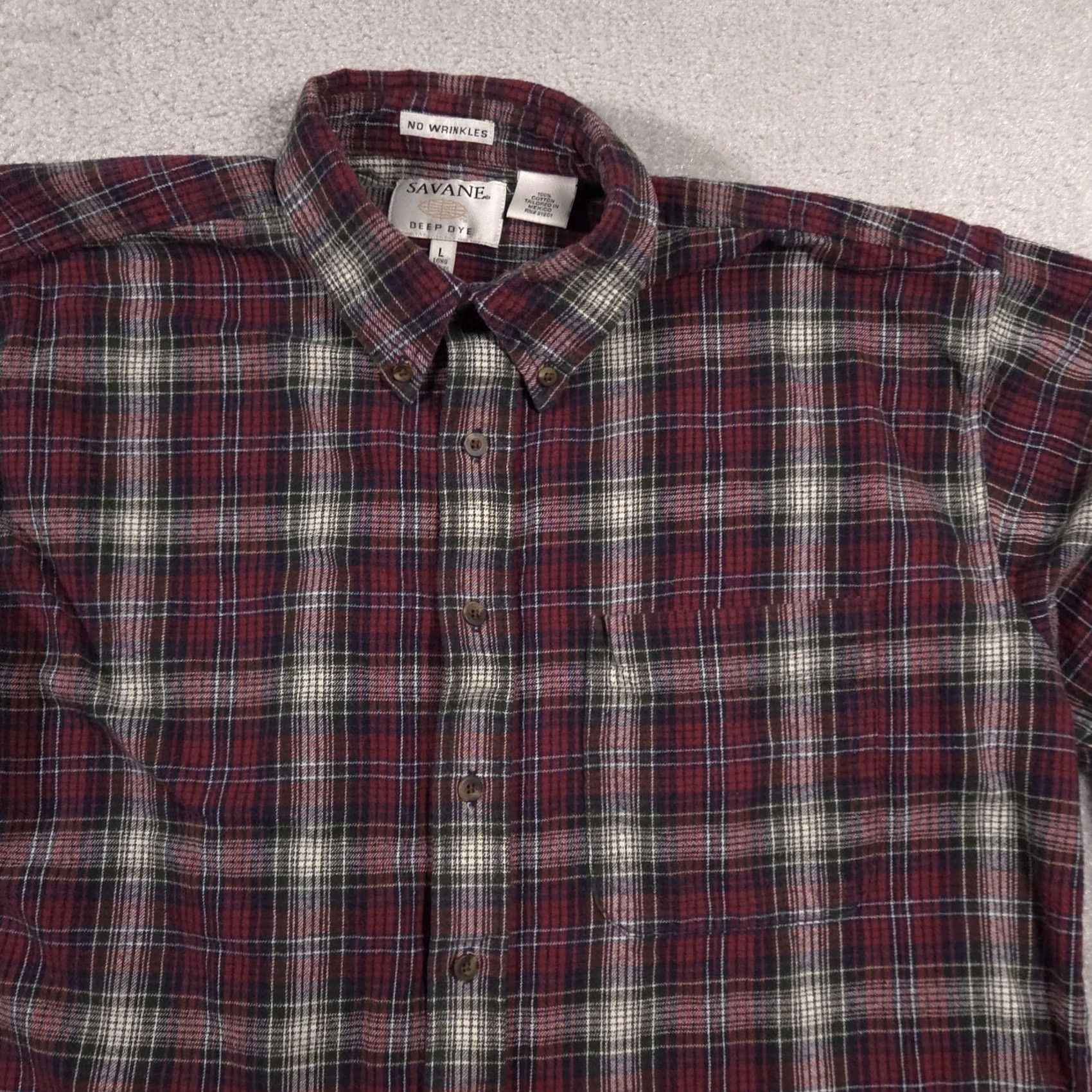 Savane Savane Shirt Plaid Button-Down Long Sleeve Red Cotton Flannel Wool? No, Cotton. Large Mens Regular Fit Outdoor Casual Workwear Travel Size US L / EU 52-54 / 3 - 3 Thumbnail