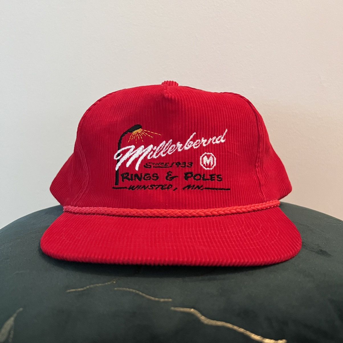 Yupong Vintage Red Corduroy Rope Snapback Hat Winsted Minnesota Size ONE SIZE - 1 Thumbnail