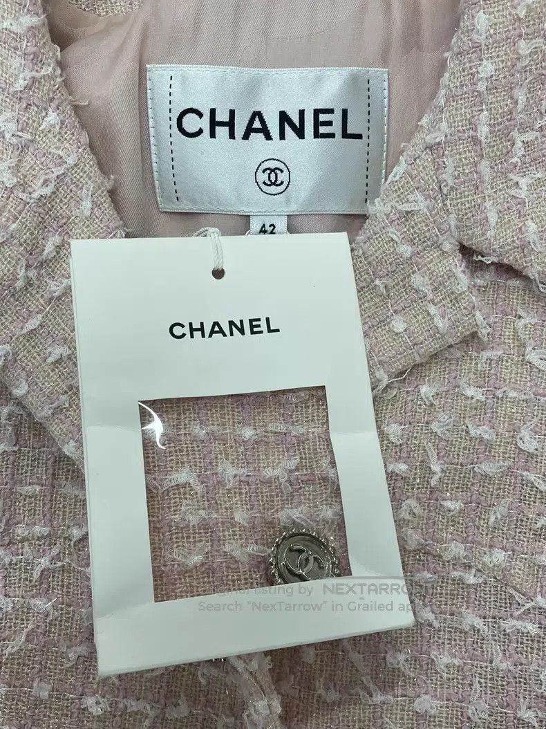 Chanel Chanel Pink and white tweed short-sleeved jacket Size M / US 6-8 / IT 42-44 - 4 Thumbnail