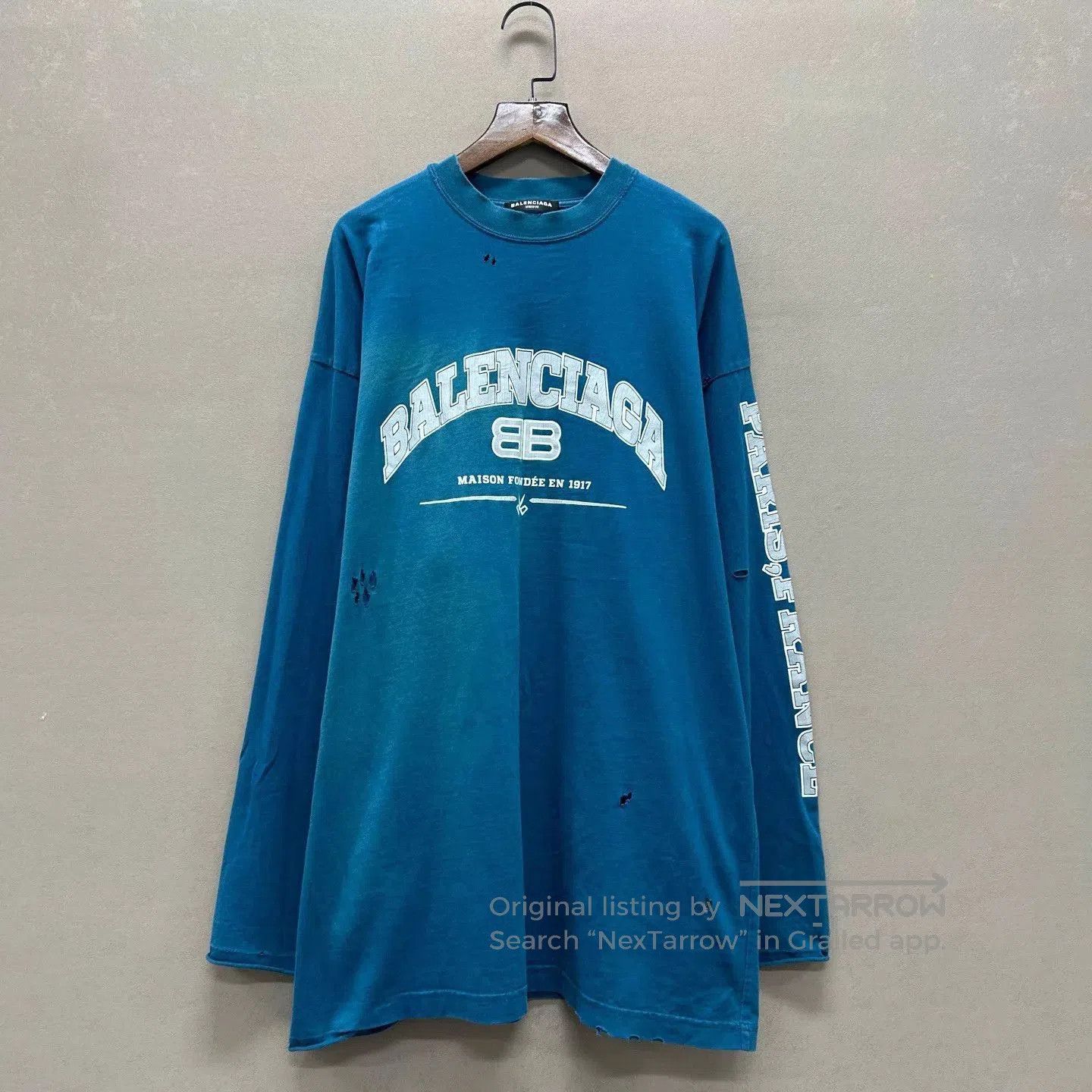 Balenciaga Blue Distressed Long Sleeve Graphic Shirt. Size US L / EU 52-54 / 3 - 1 Thumbnail