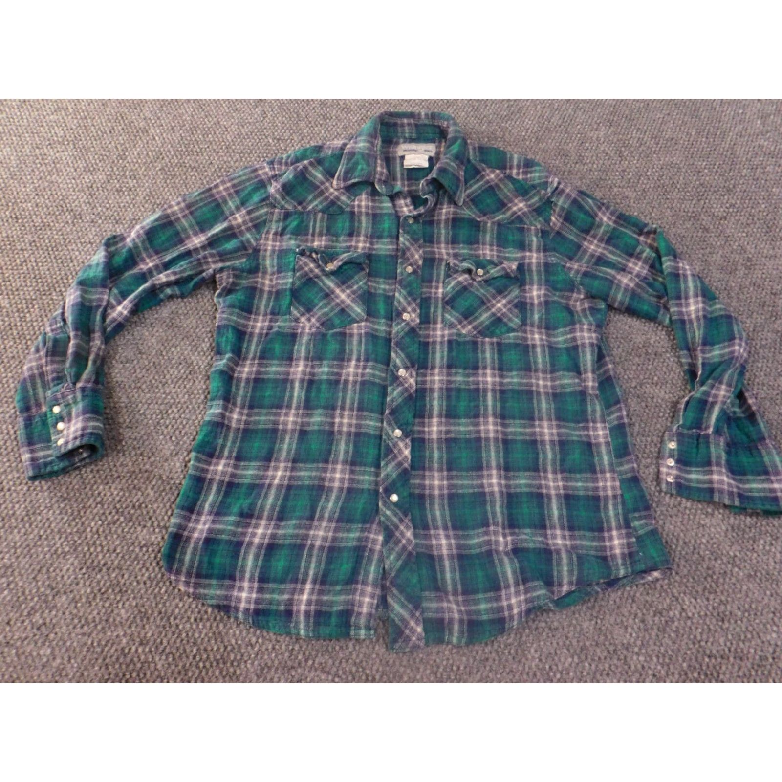 Wrangler wrangler shirt mens large pearl snap green plaid cowboy flannel wrancher button-up long sleeve cotton blue Size US L / EU 52-54 / 3 - 2 Thumbnail