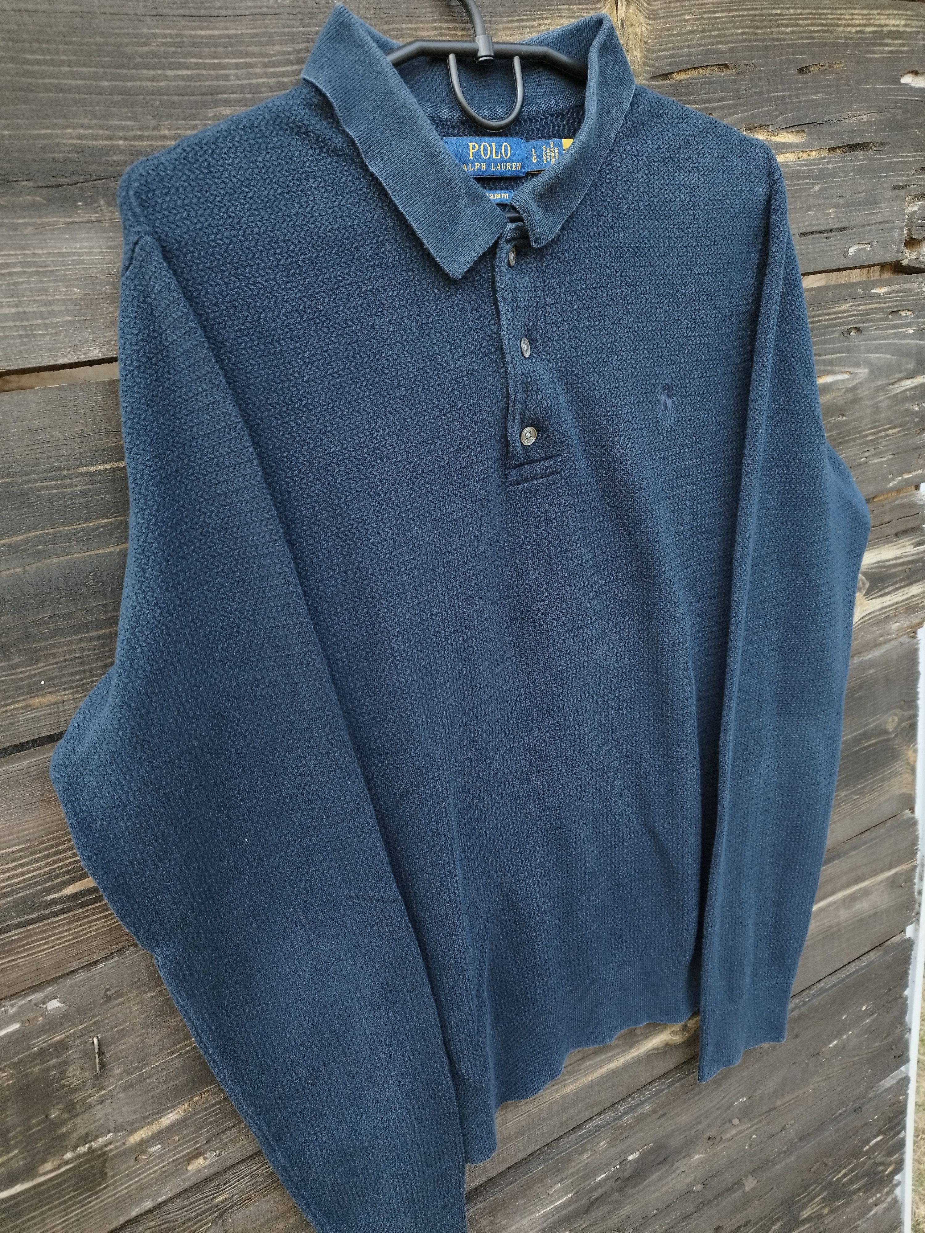 Polo Ralph Lauren Polo Ralph Lauren Navy Textured Knit Long Sleeve Polo Size US L / EU 52-54 / 3 - 2 Thumbnail