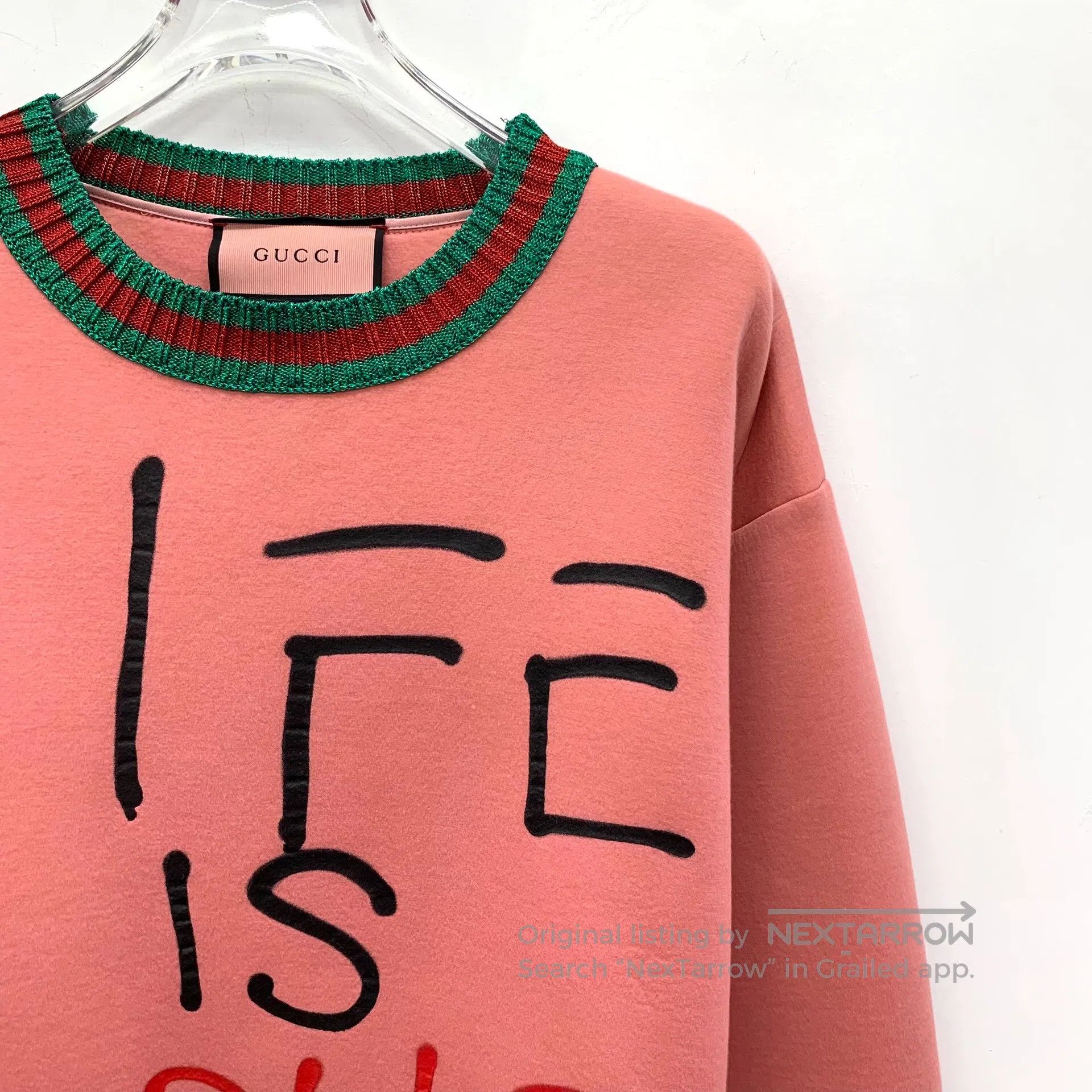 Gucci Guicci Pink Letter Embroidered Cotton Round Neck Long Slee Size S / US 4 / IT 40 - 3 Thumbnail