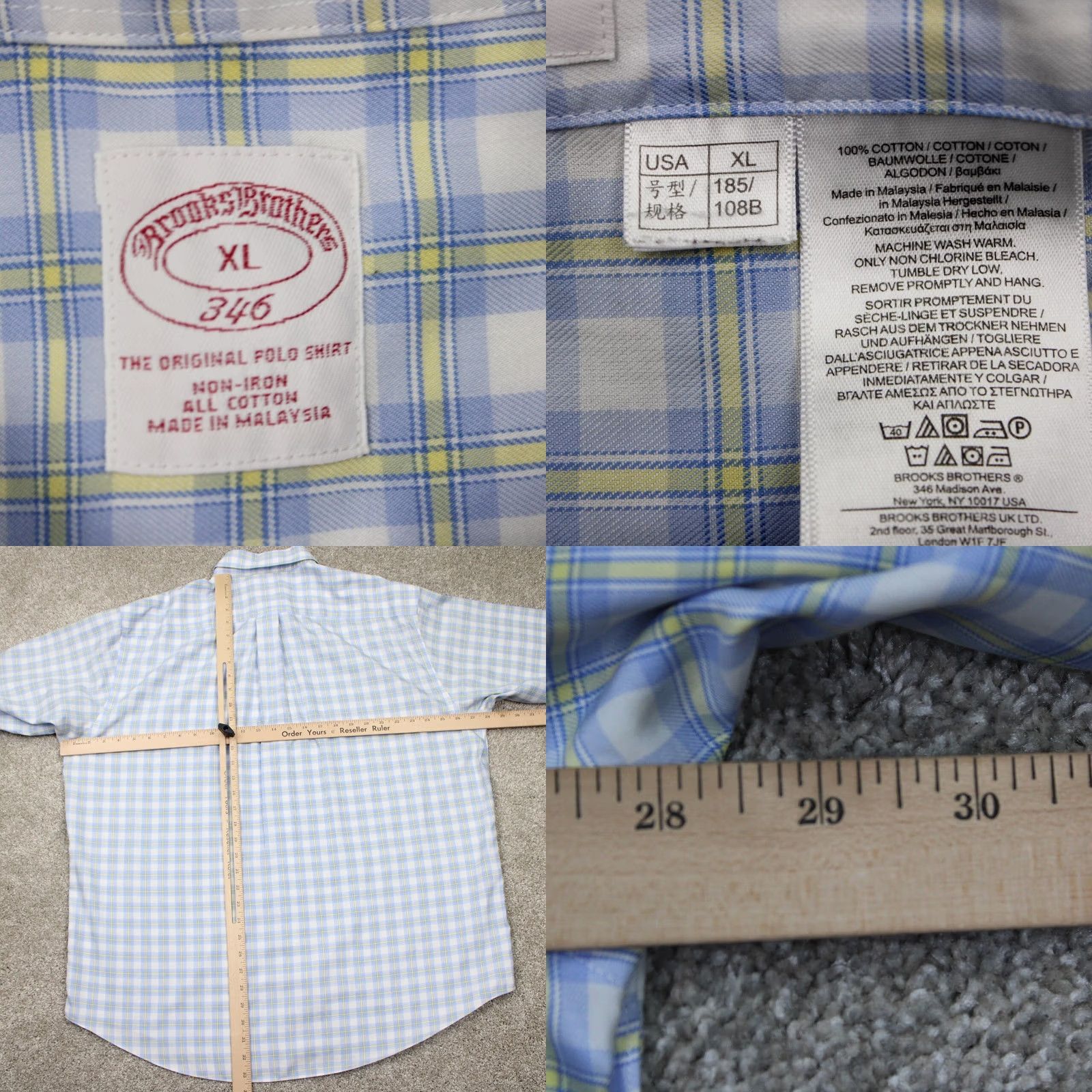 Brooks Brothers Brooks Brothers 346 Shirt Mens XL Button-Up Knit-Check Non-Iron Cotton Blue/Yellow Size US XL / EU 56 / 4 - 8 Thumbnail