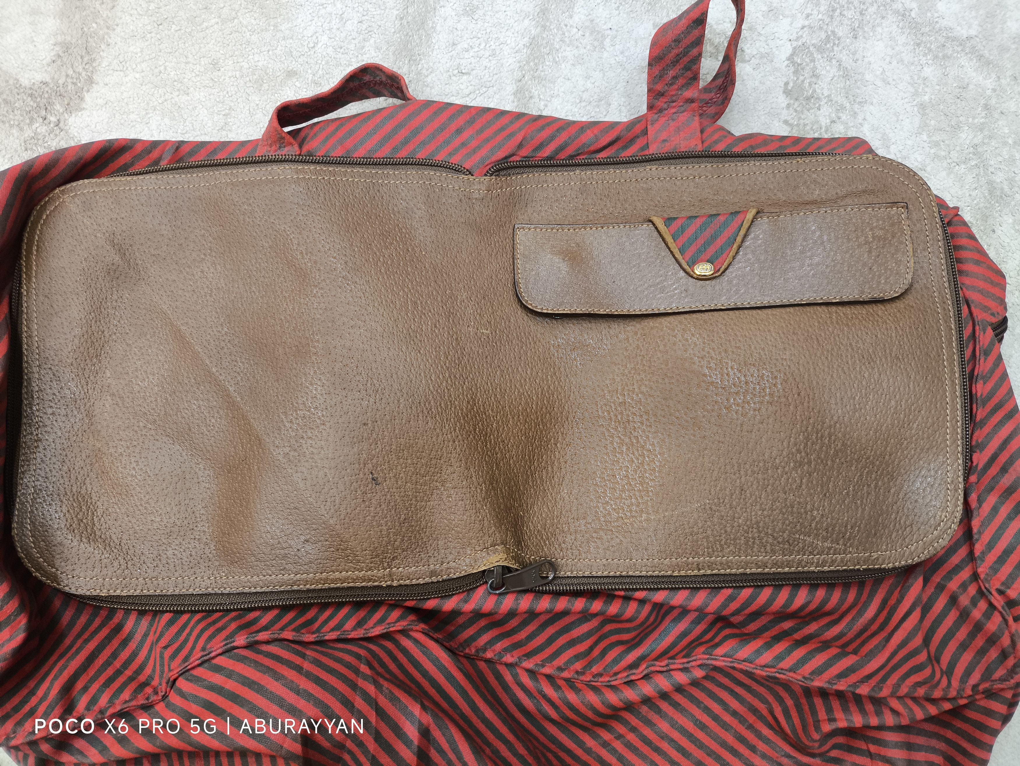 Gucci Gucci Vintage Green & Red Striped Vinyl Foldable Travel Bag Size ONE SIZE - 3 Thumbnail