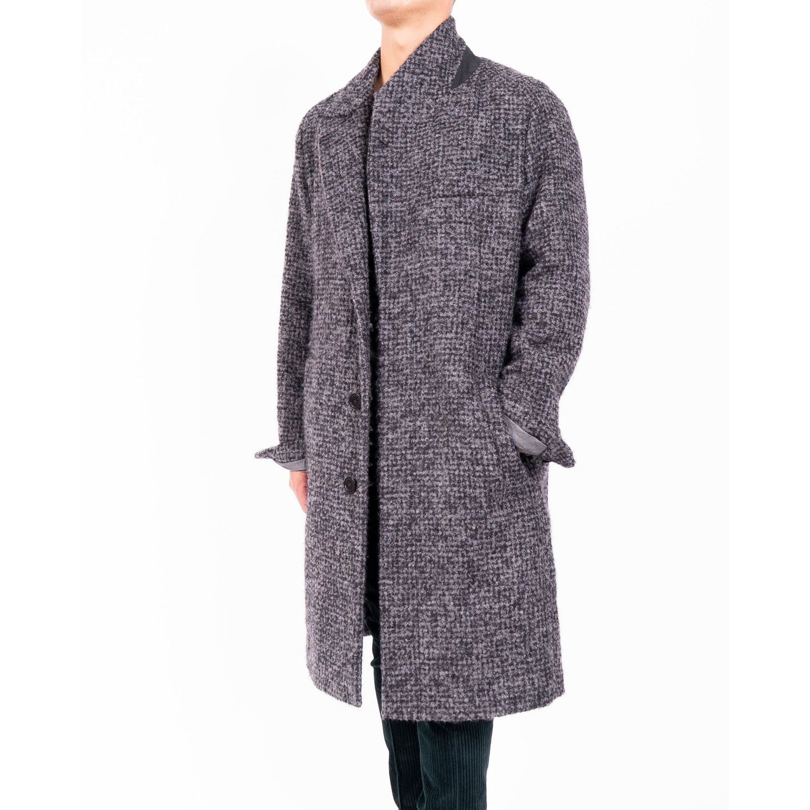 Berluti FW16 Slouchy Coat in Grey Boucle Houndstooth Wool Size US L / EU 52-54 / 3 - 1 Thumbnail