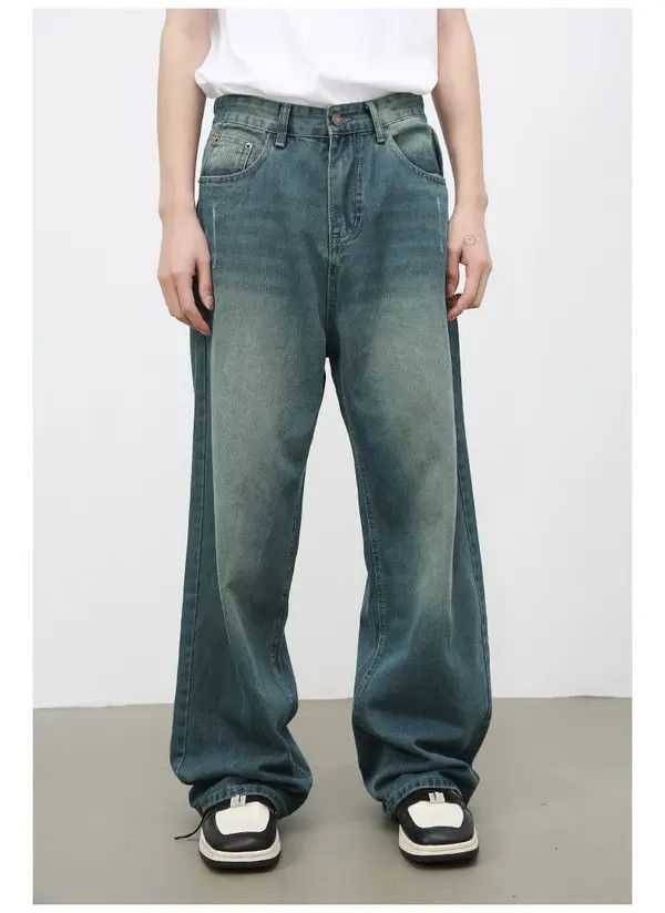 Japanese Brand Men's vintage washed distressed loose straight jeans Size US 32 / EU 48 - 1 Thumbnail
