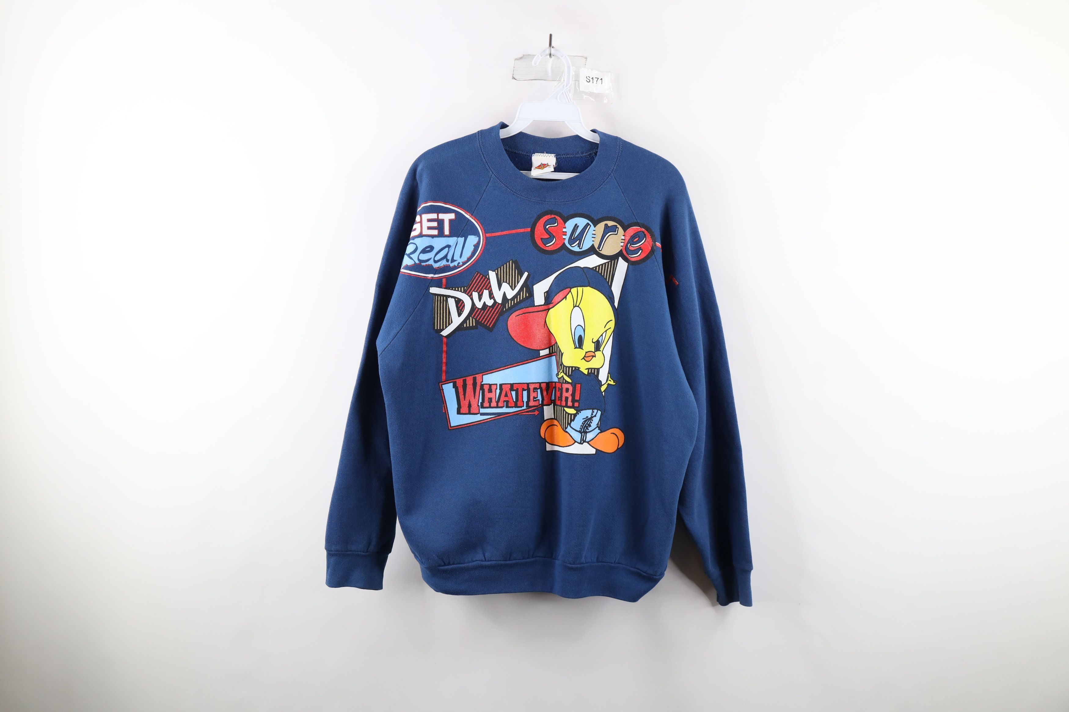 image of Vintage 90's Looney Tunes Hip Hop Tweety Bird Sweatshirt Usa in Blue, Women's (Size XL)