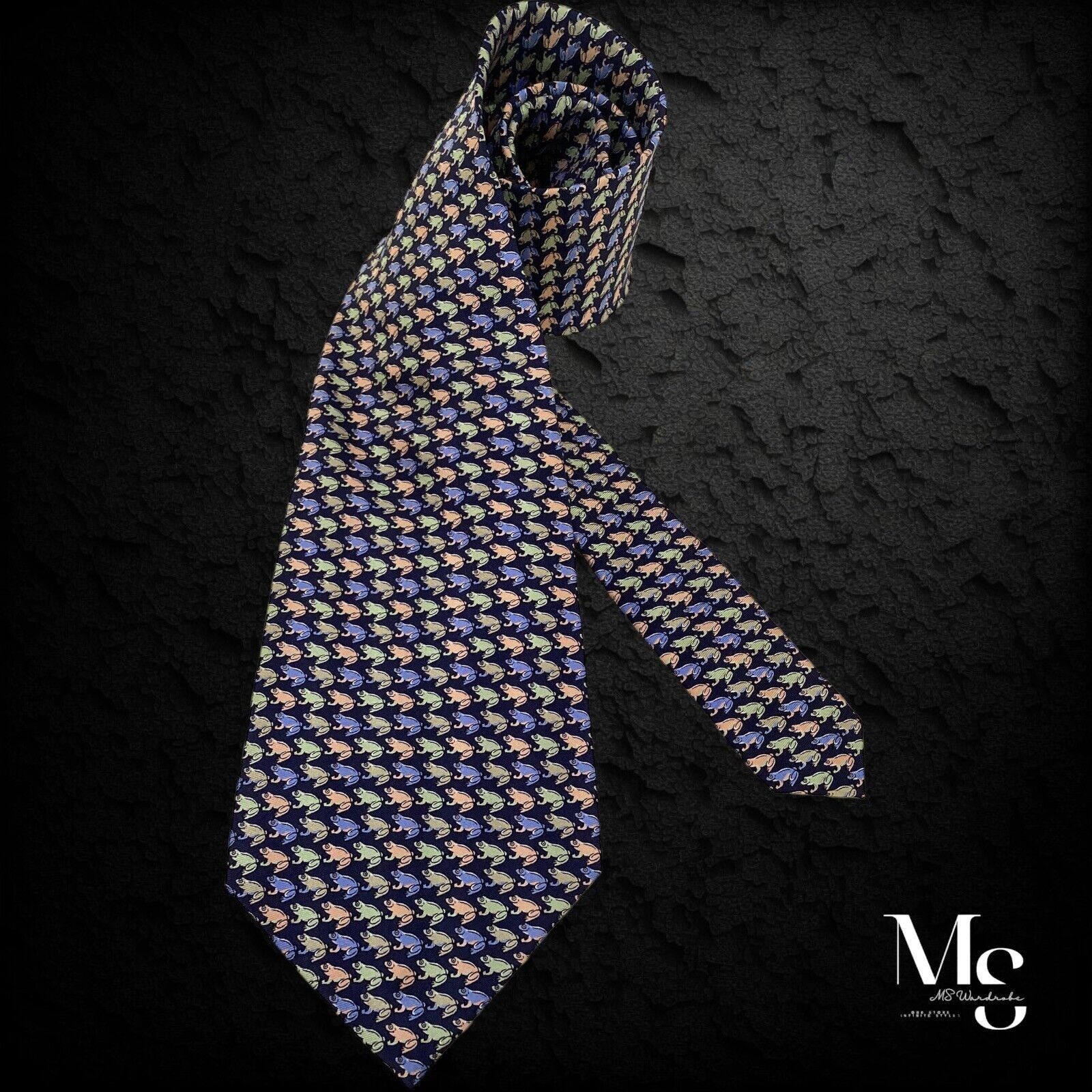 Other TANGO Blue Frog Print Hand Made Silk Tie W: 4" EX COND Size ONE SIZE - 1 Thumbnail