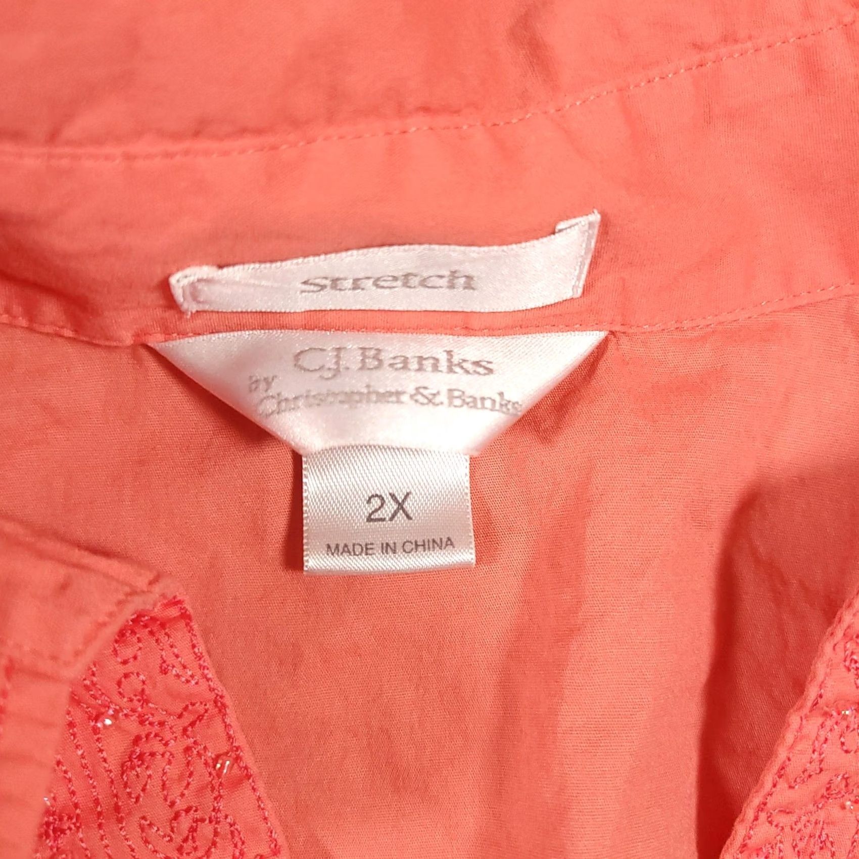 Pinko CJ Banks Shirt Womens 2X Pink Coral Stretch Embellished Long Sleeve Collared Top Size XXL / US 16-18 / IT 52-54 - 5 Thumbnail