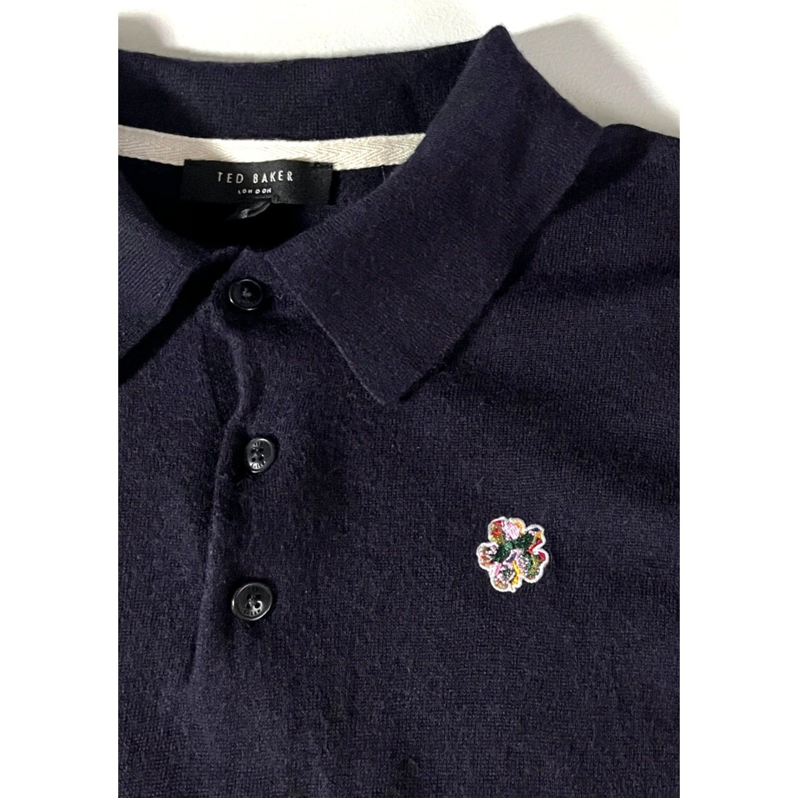 Ted Baker VINTAGE Ted Baker London Men's Collared Sweater Navy Wool 100% Size 5 M/L Slim Regular Knit Pullover Logo City Classic Designer Preppy Wool Navy Mens Size US L / EU 52-54 / 3 - 7 Thumbnail