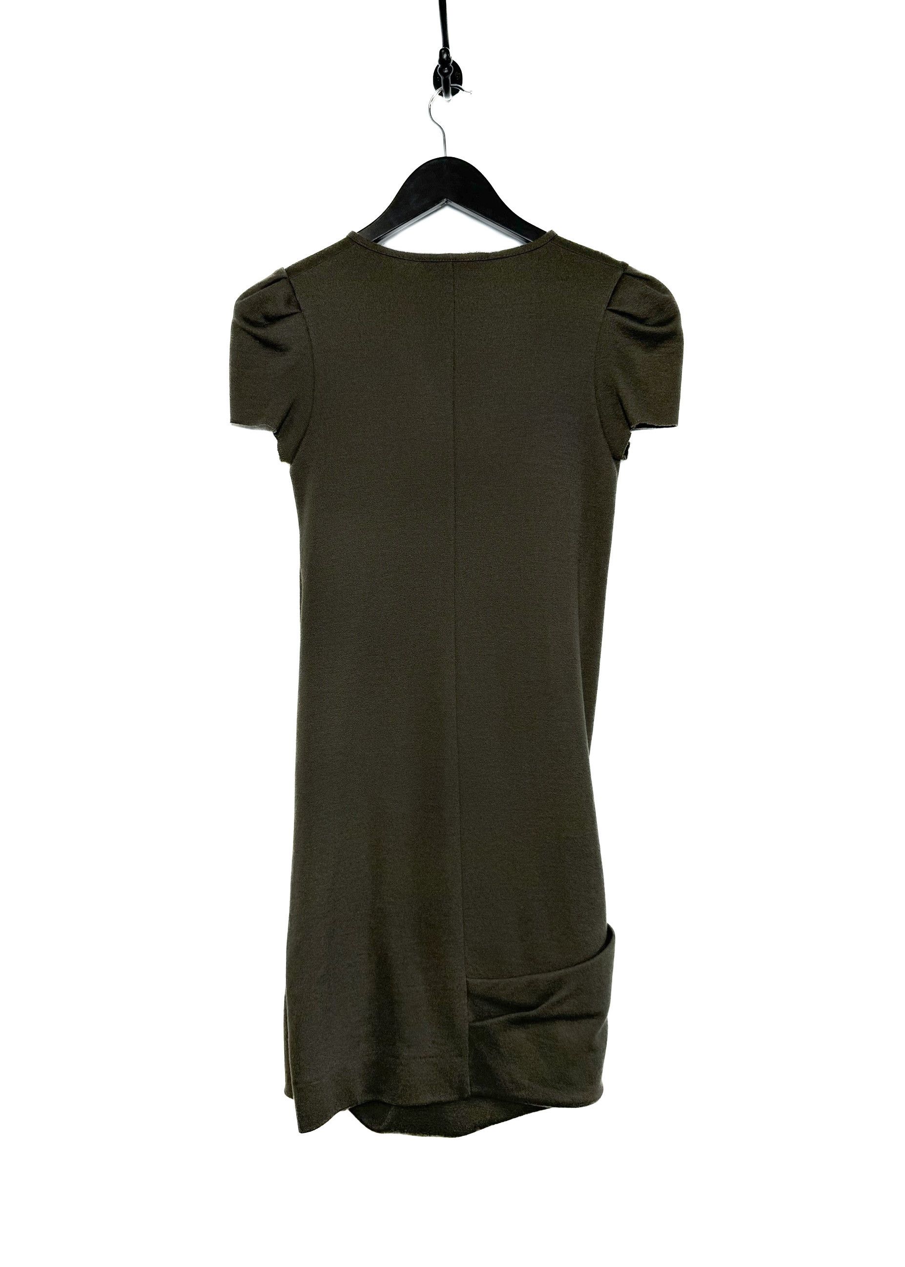 Prada Prada Olive Green Wool Knit Short Sleeves V-neck Dress Size XS / US 0-2 / IT 36-38 - 4 Thumbnail