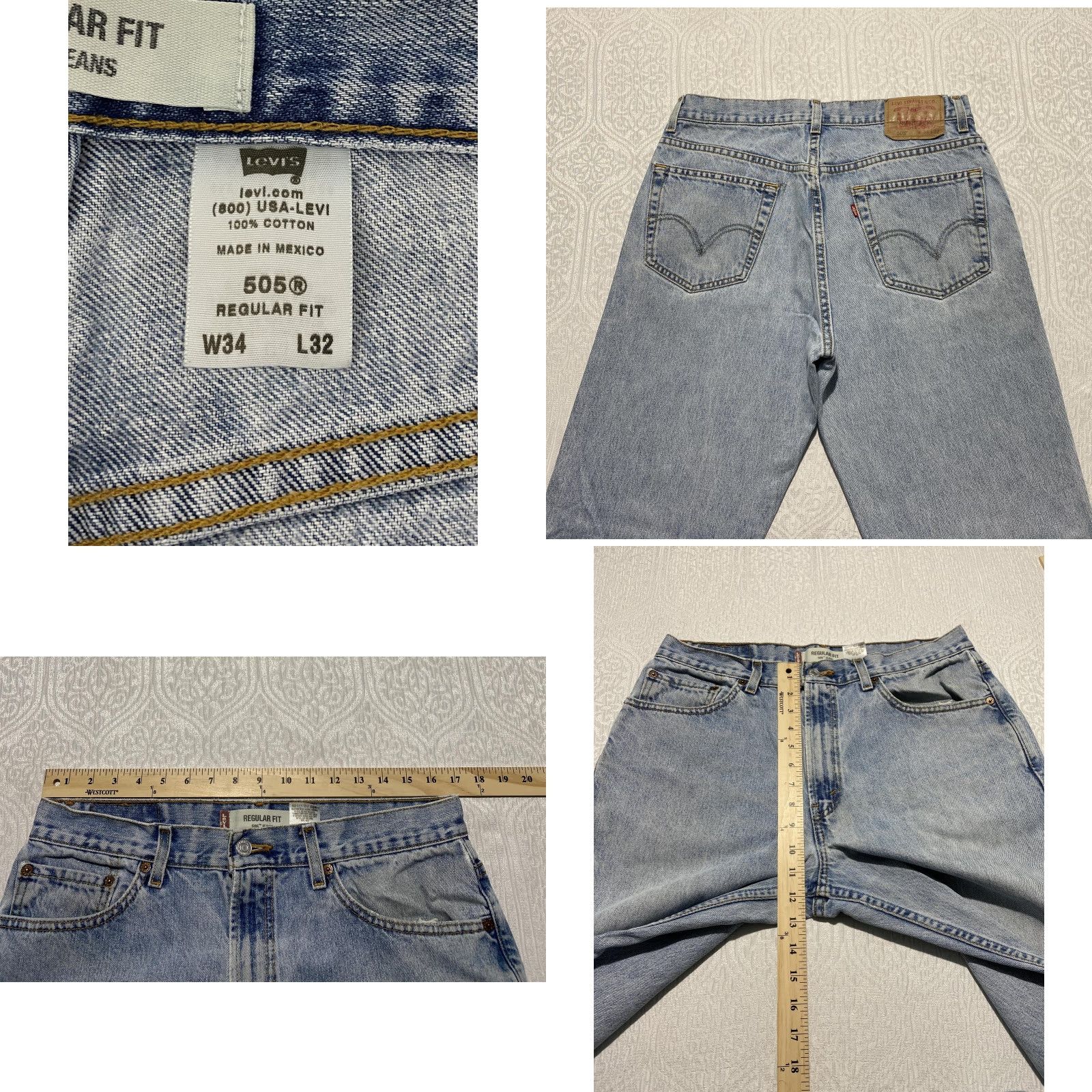 Levi's VINTAGE Levi's 505 Jeans Mens 34x32 Light Wash Blue Regular Fit Straight Leg Denim 5-Pocket Size US 34 / EU 50 - 8 Thumbnail