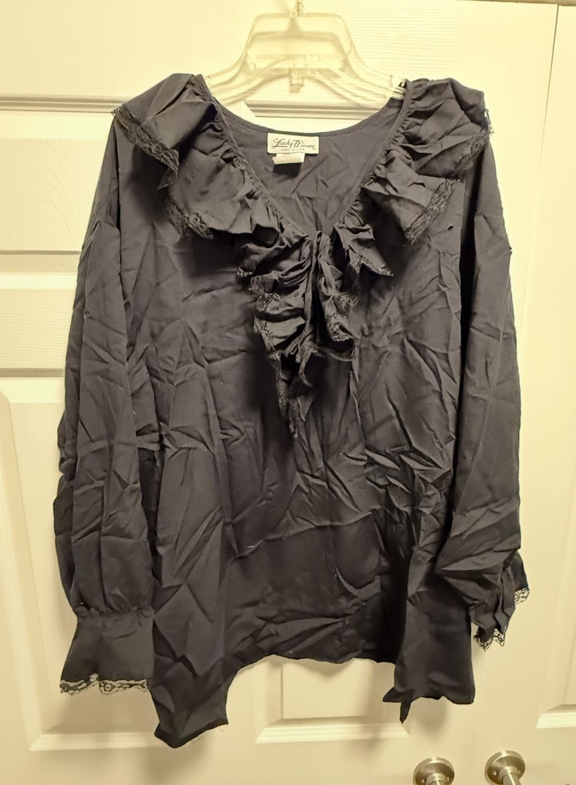 Designer Lucky Winner USA Black Ruffle Blouse Lace 3X Goth Top Size M / US 6-8 / IT 42-44 - 2 Thumbnail