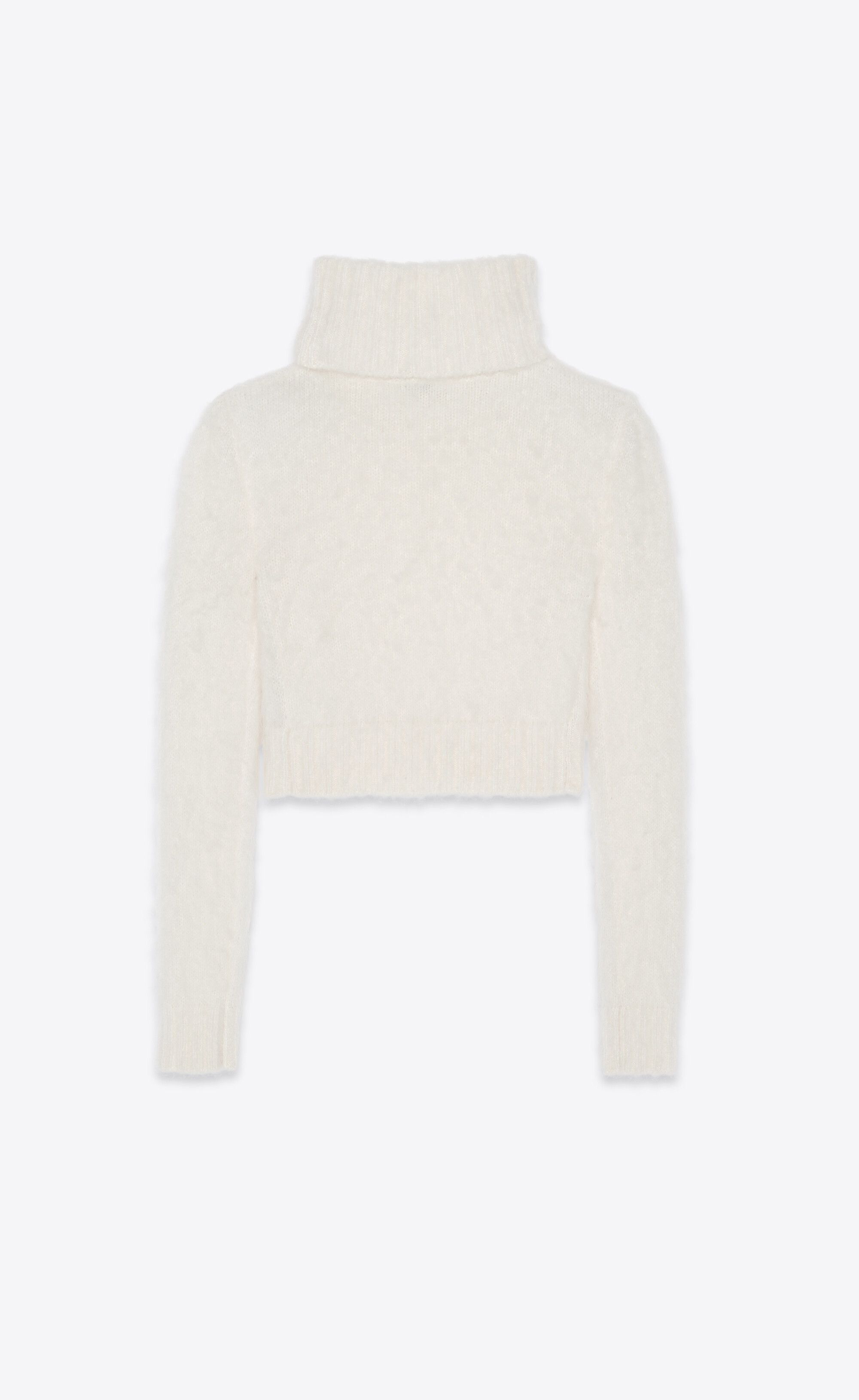 Saint Laurent Paris o1s1wg111224 Cropped Turtleneck Sweater in Mohair in White Size M / US 6-8 / IT 42-44 - 2 Thumbnail