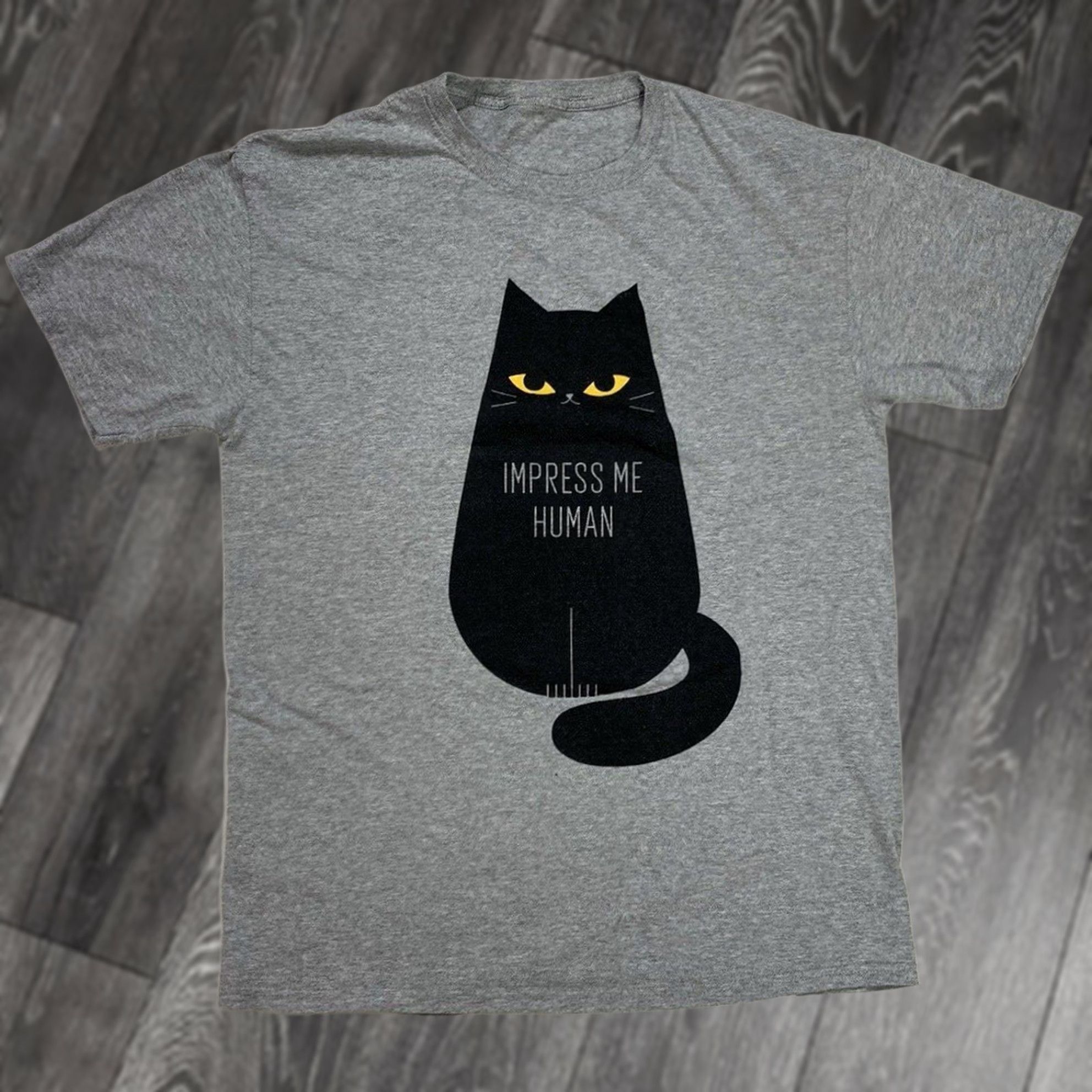 Gildan VINTAGE Cat Impress Me Human Graphic T-shirt Women Medium Gray Short Sleeve Size M / US 6-8 / IT 42-44 - 1 Thumbnail