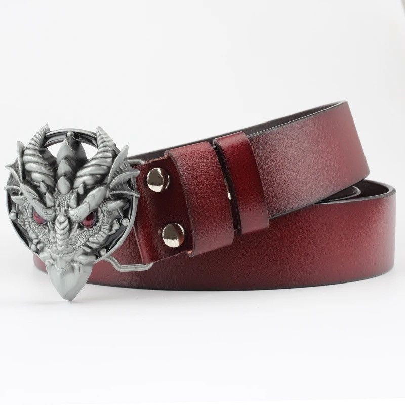 image of Dragon Buckle Leather Brown Belt, Men's