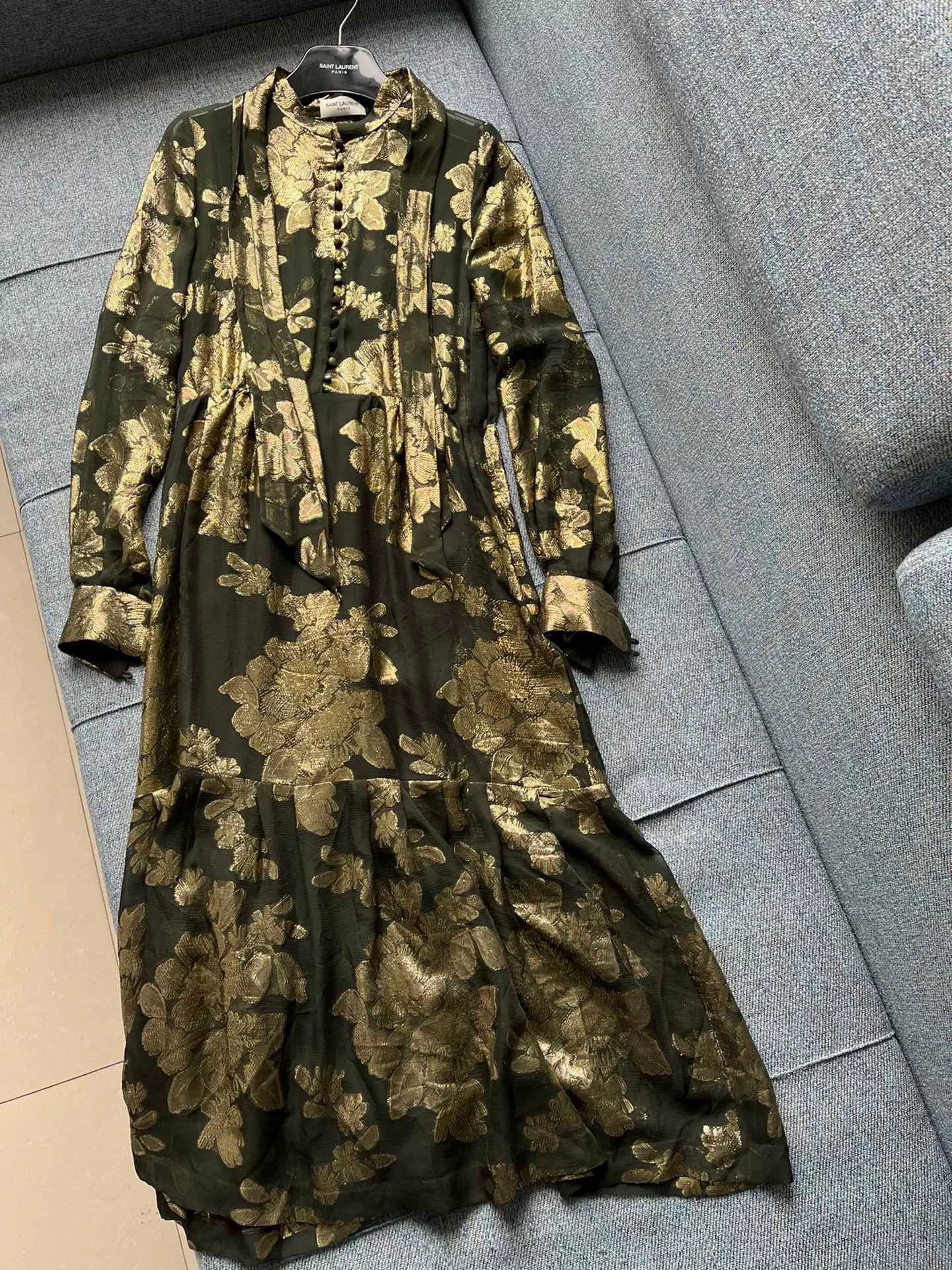 Saint Laurent Paris Saint Laurent Runway Black Gold Silk Dress Size S / US 4 / IT 40 - 1 Thumbnail