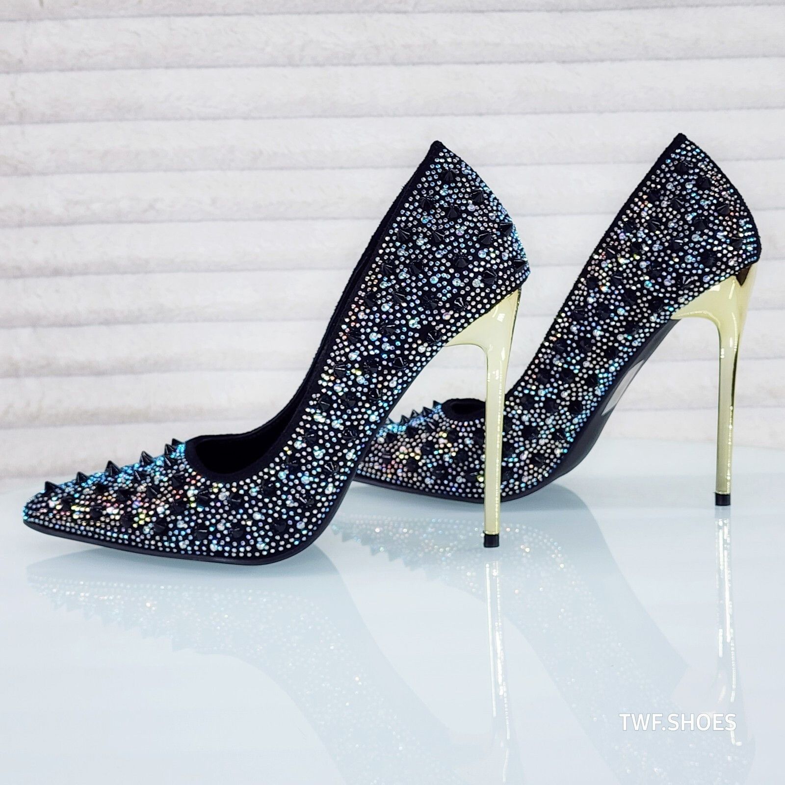 Wicked Sexy Spike Stud Iridescent Rhinestone High Heel Pump