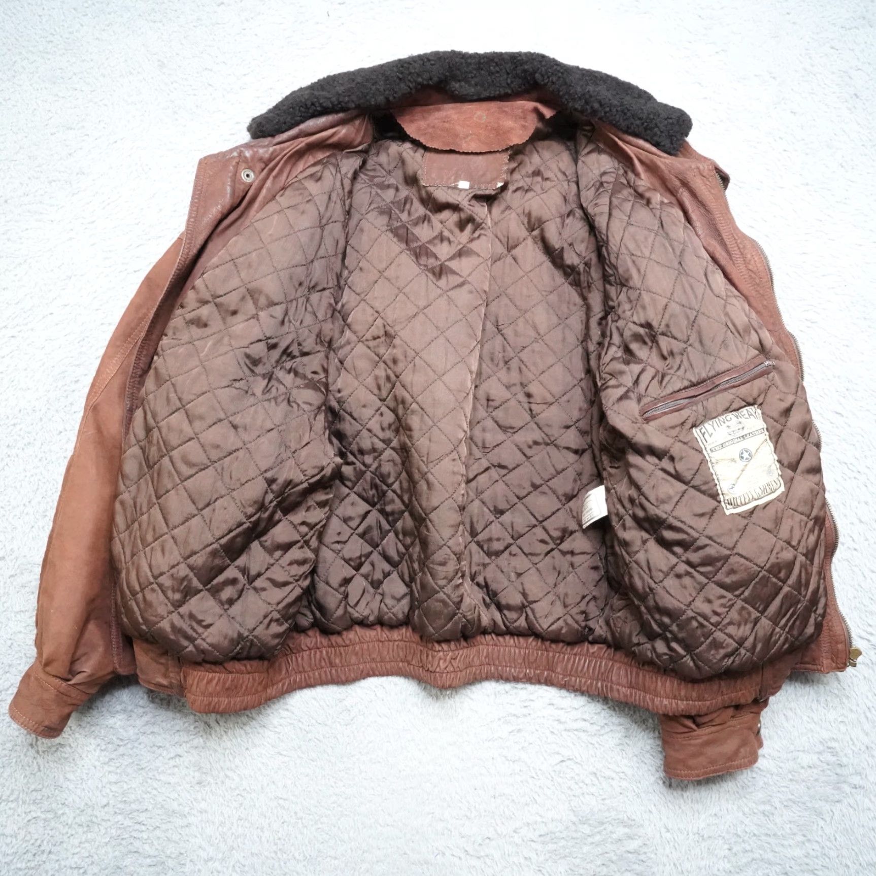 Vintage VINTAGE Flying Wear Bomber Jacket Mens XL Brown Leather Colar Spread Full Zip 90s Retro Motorcycle USA Army Western Rock Jacket Size US XL / EU 56 / 4 - 3 Thumbnail