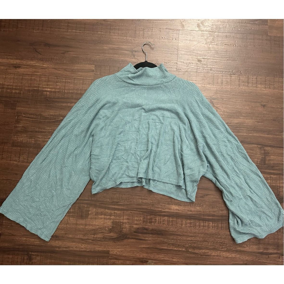 Blush Blue Blush Teal Cropped Ribbed Turtleneck Sweater, Size Larg Size L / US 10 / IT 46 - 1 Thumbnail