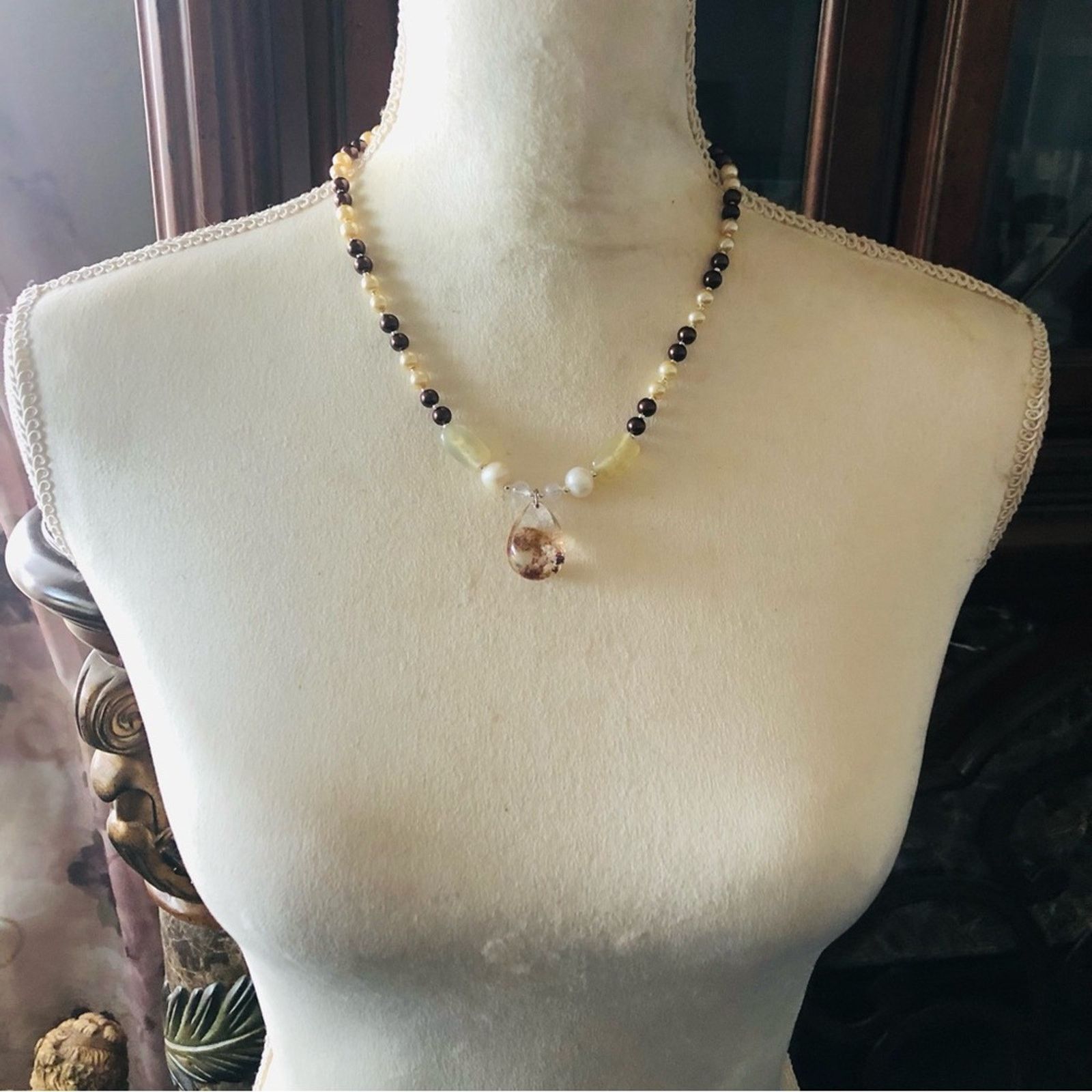 Handmade Handcrafted repurpose genuine ghost quartz Pearl necklace Size ONE SIZE - 6 Thumbnail
