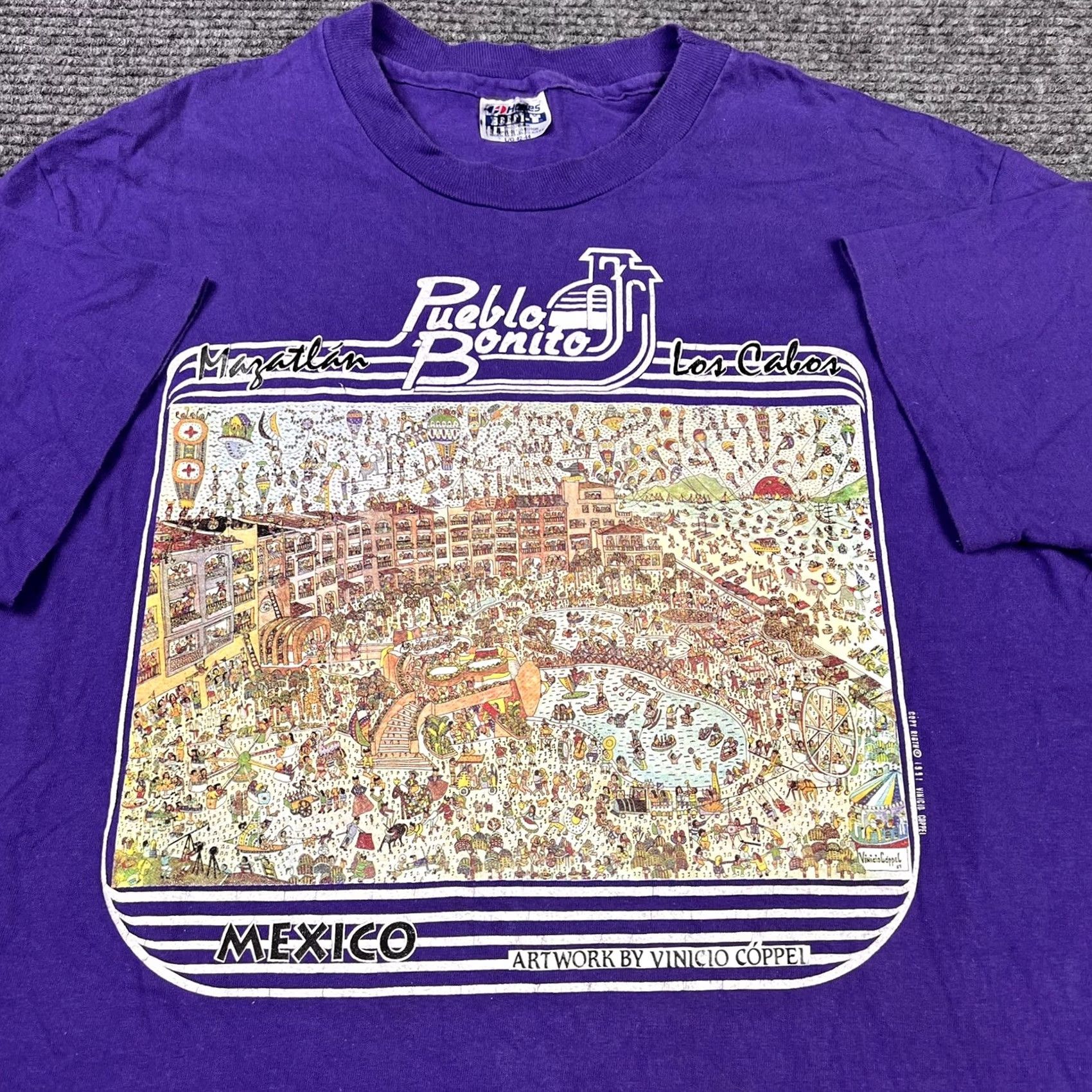 Hanes VINTAGE Pueblo Bonito Los Cabos Mexico Single Stitch Hanes T Shirt Mens Adult Large Purple 90s Graphic Crew Neck Short Sleeve Mexico Resort Size US L / EU 52-54 / 3 - 7 Thumbnail