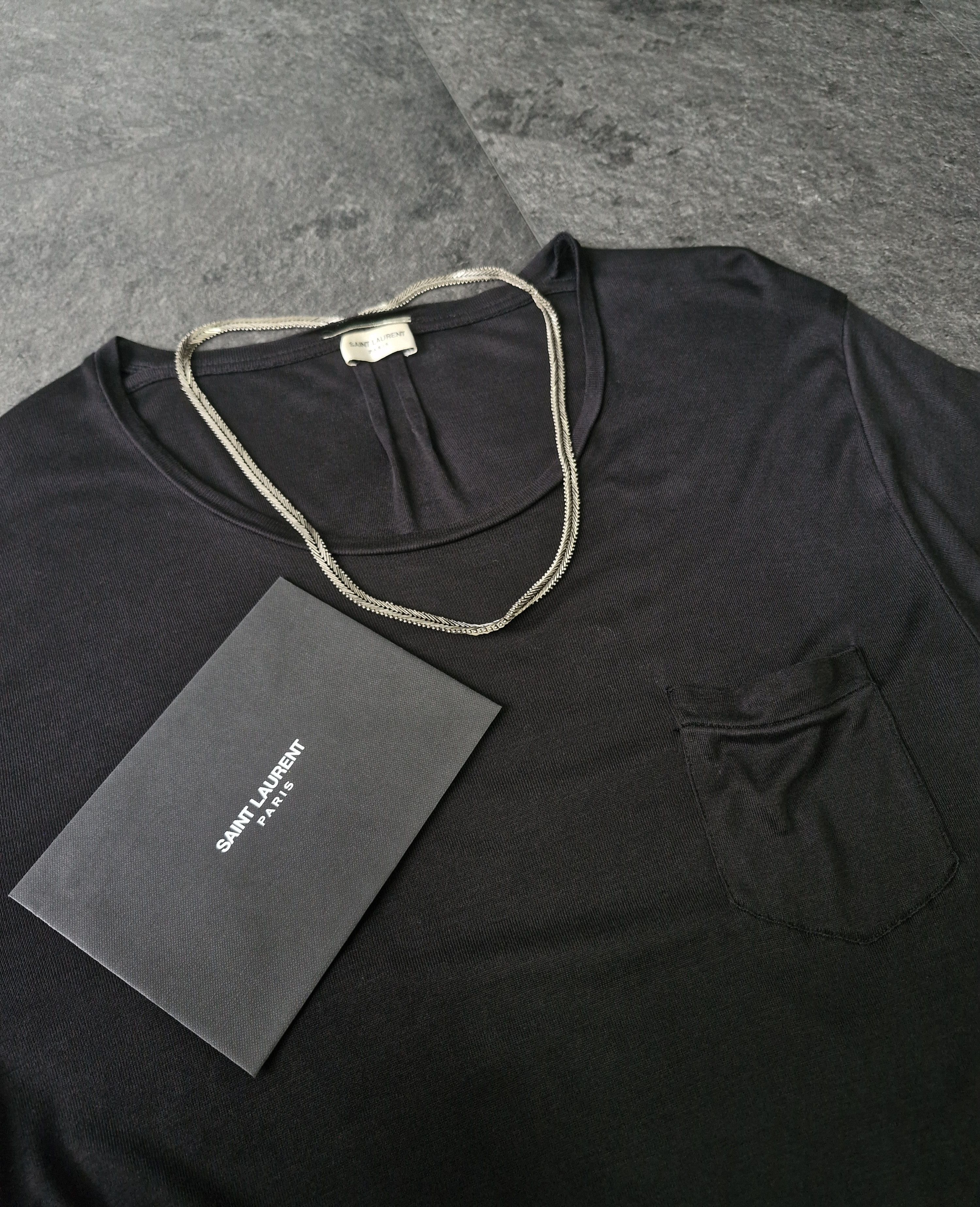 Saint Laurent Paris AW13 Black Silk T-shirt with Chain Size US L / EU 52-54 / 3 - 5 Thumbnail