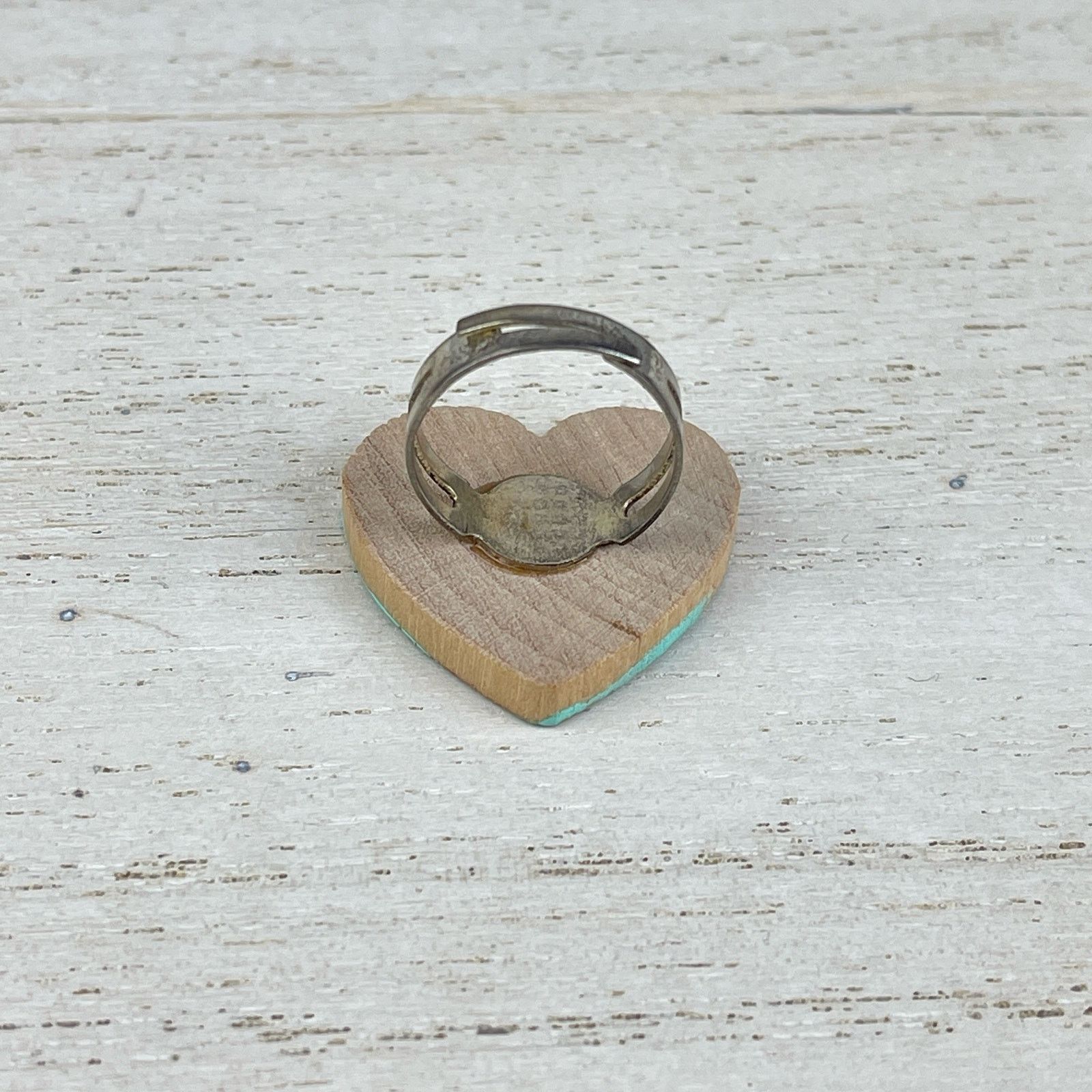 Handmade Steppie Co. Wooden Heart Adjustable Ring Mint Green Striped Size ONE SIZE - 7 Thumbnail