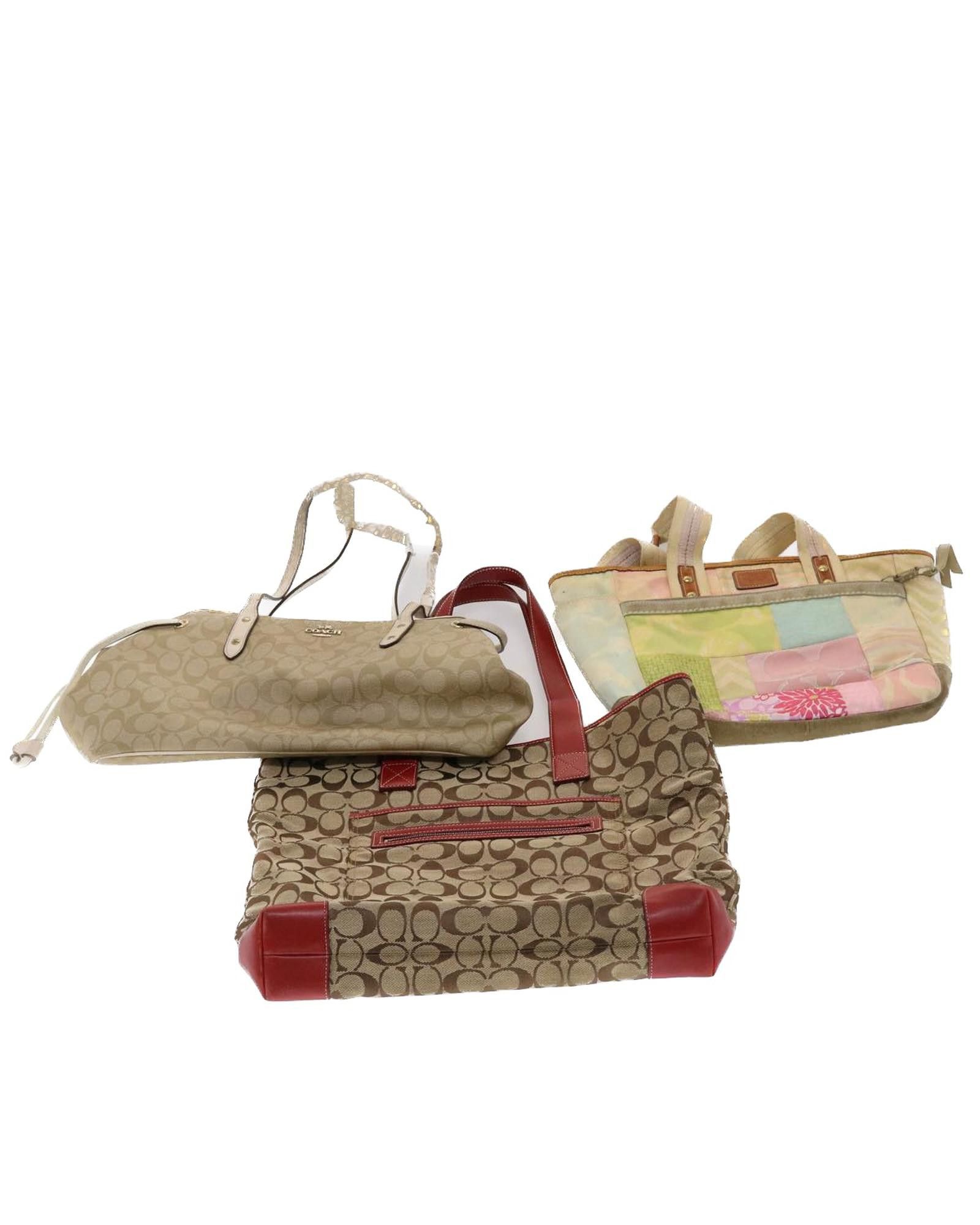 image of Coach Signature Canvas Leather Shoulder Bag Set in Beige, Women's