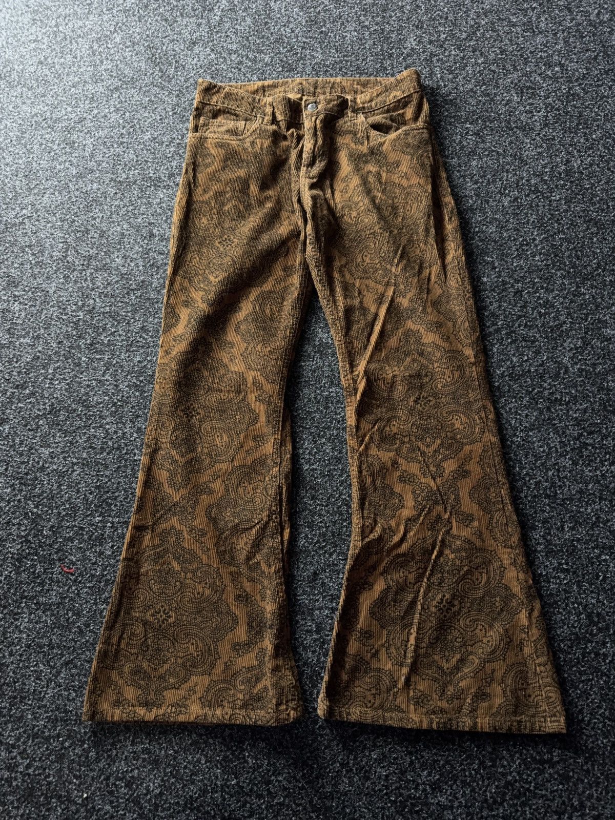 Japanese Brand Paisley Corduroy Flare Pants Y2K Japan Style Hysteric Mood Size 31" - 1 Thumbnail