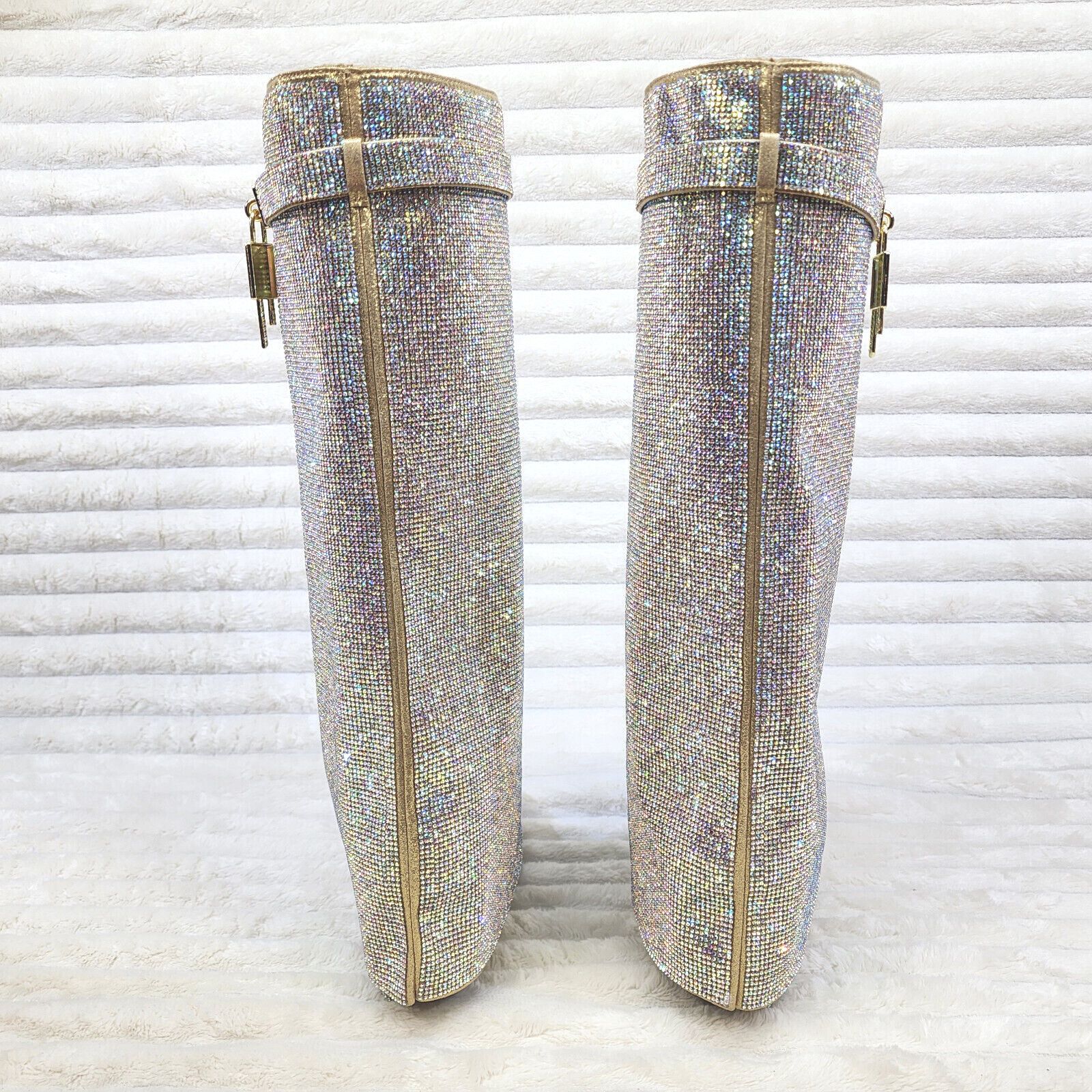 Other Super Sparkle Sharky Skirted Fold Over Wedge Heel Knee Boots Size US 7 / IT 37 - 2 Thumbnail