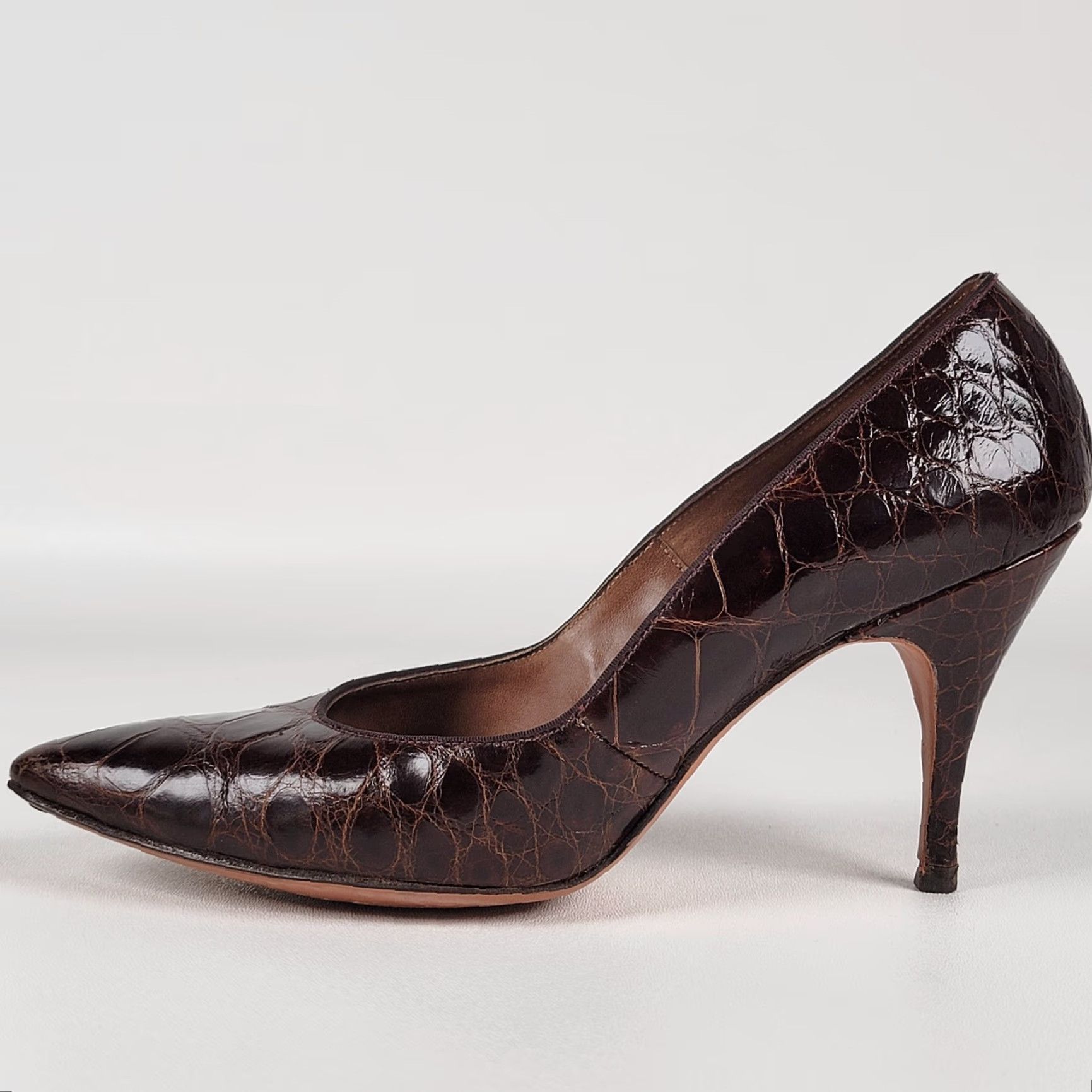 Vintage VINTAGE Crocodile Stiletto Heels Bytoness Size 7 Dark Brown Pointy Toe Pumps Women Size US 7 / IT 37 - 7 Thumbnail