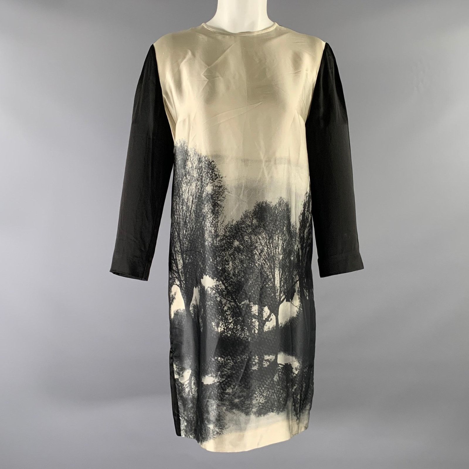 Stella McCartney STELLA McCARTNEY Size 4 Black White Silk Shirt Dress Size S / US 4 / IT 40 - 1 Thumbnail