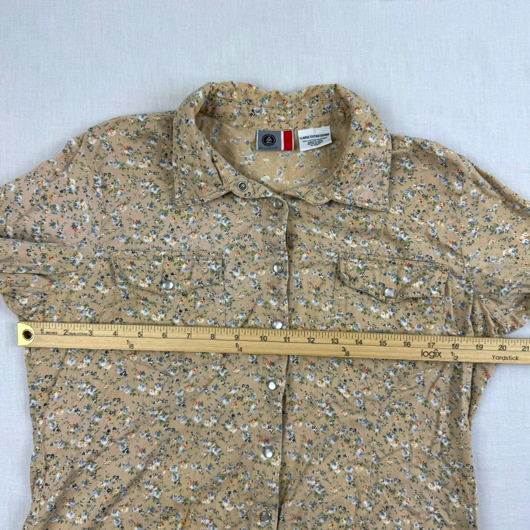 Vintage VINTAGE Arizona Jeans Button-Up Shirt Women XL Tan Floral Flowers Y2K 1956 aa Size XL / US 12-14 / IT 48-50 - 7 Thumbnail