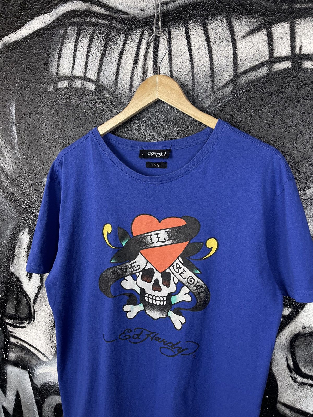 Ed Hardy Ed Hardy by Christian Audigier Y2K Skull Logo Blue T-Shirt Size US L / EU 52-54 / 3 - 2 Thumbnail