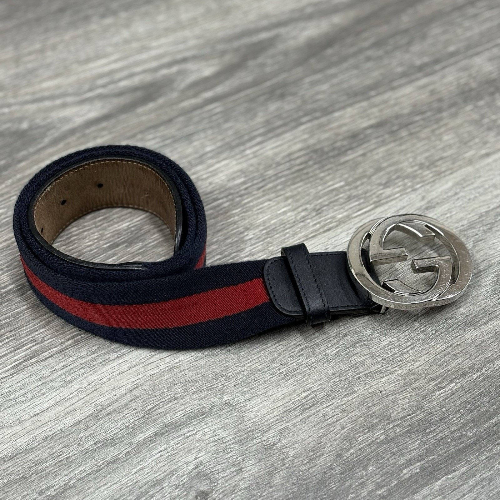 Gucci 85/34 Gucci GG Buckle Web Belt ' Blue Red ' Size 34 - 1 Thumbnail