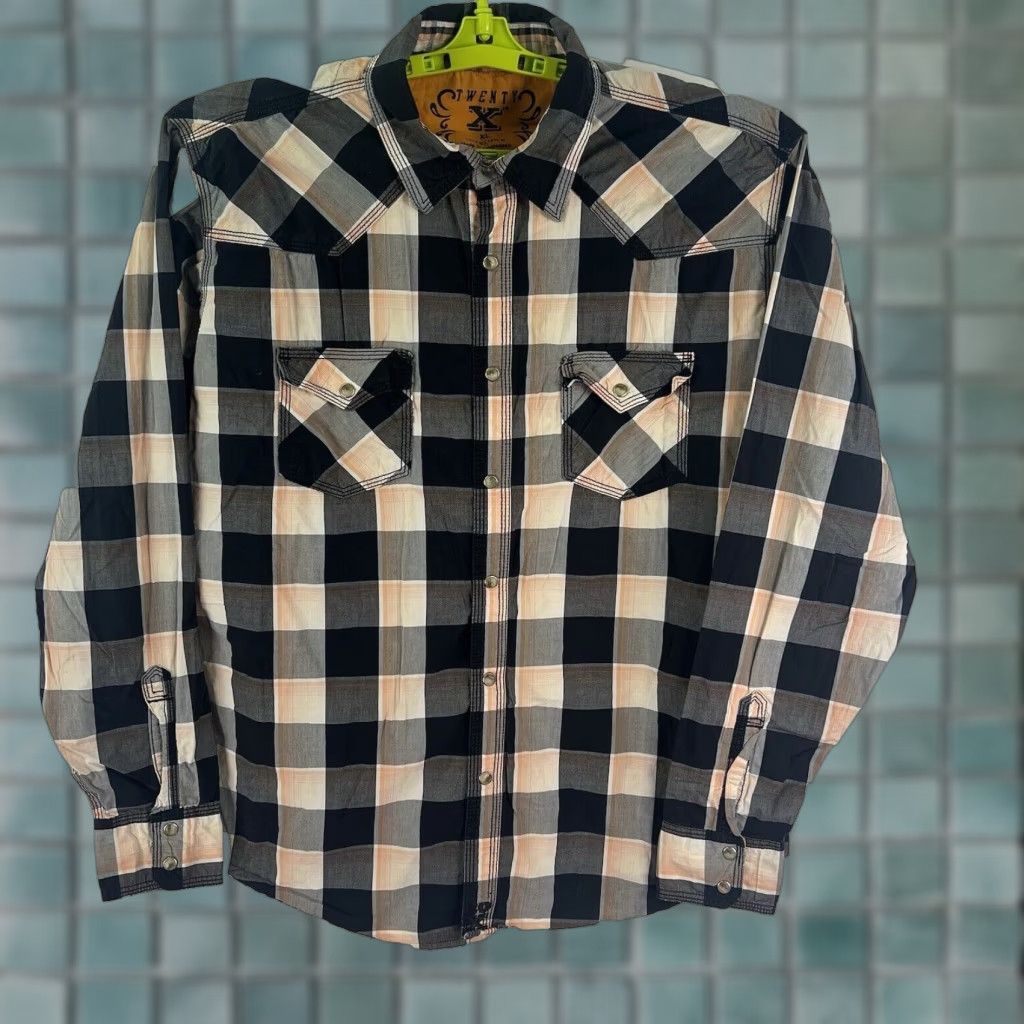 Vintage Twenty X Plaid Pearl Snap Shirt Mens XL Black/Orange Long Sleeve Western Button-Up Size US XL / EU 56 / 4 - 1 Thumbnail